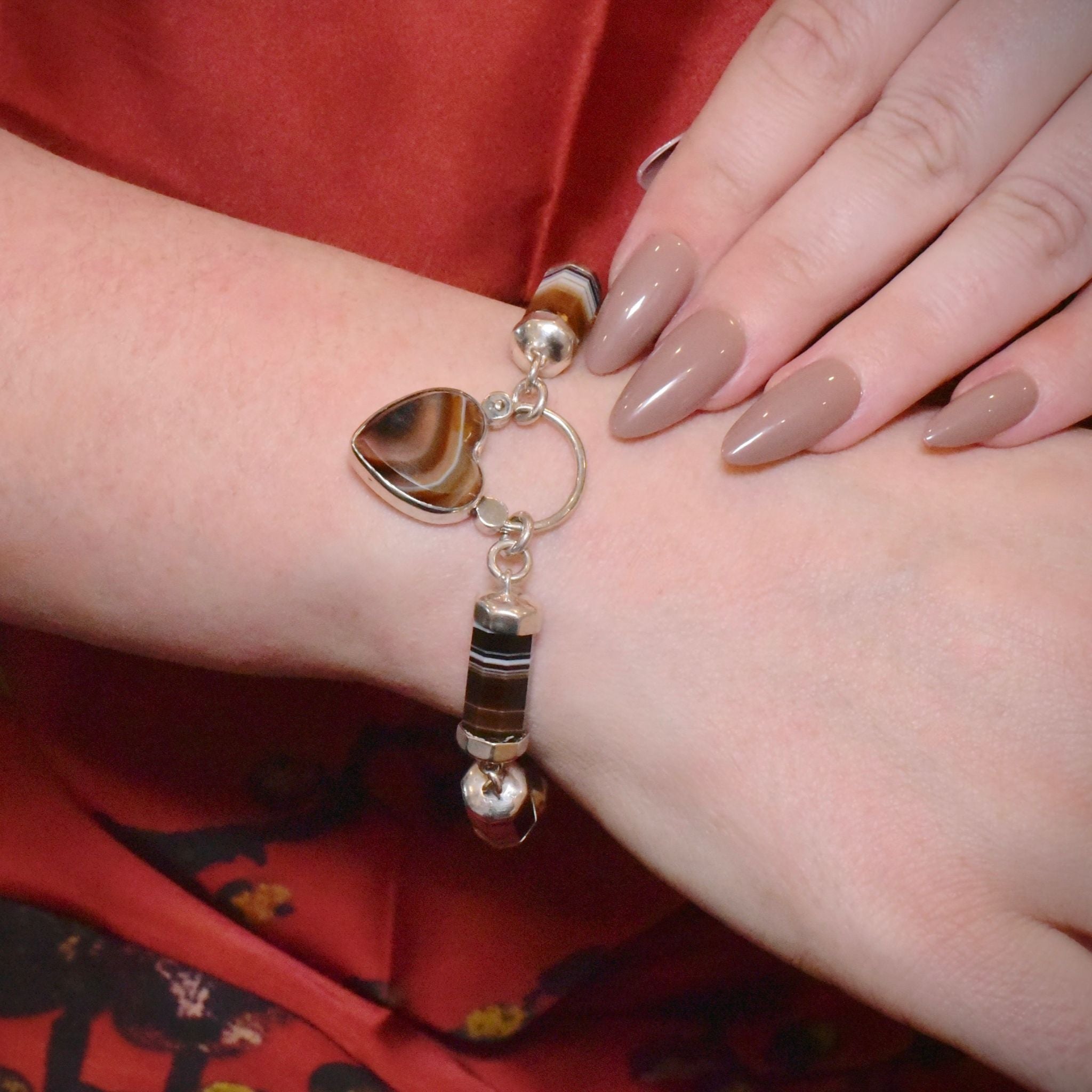 Antique Victorian Sterling Silver Agate Padlock/Locket Bracelet Circa 1890