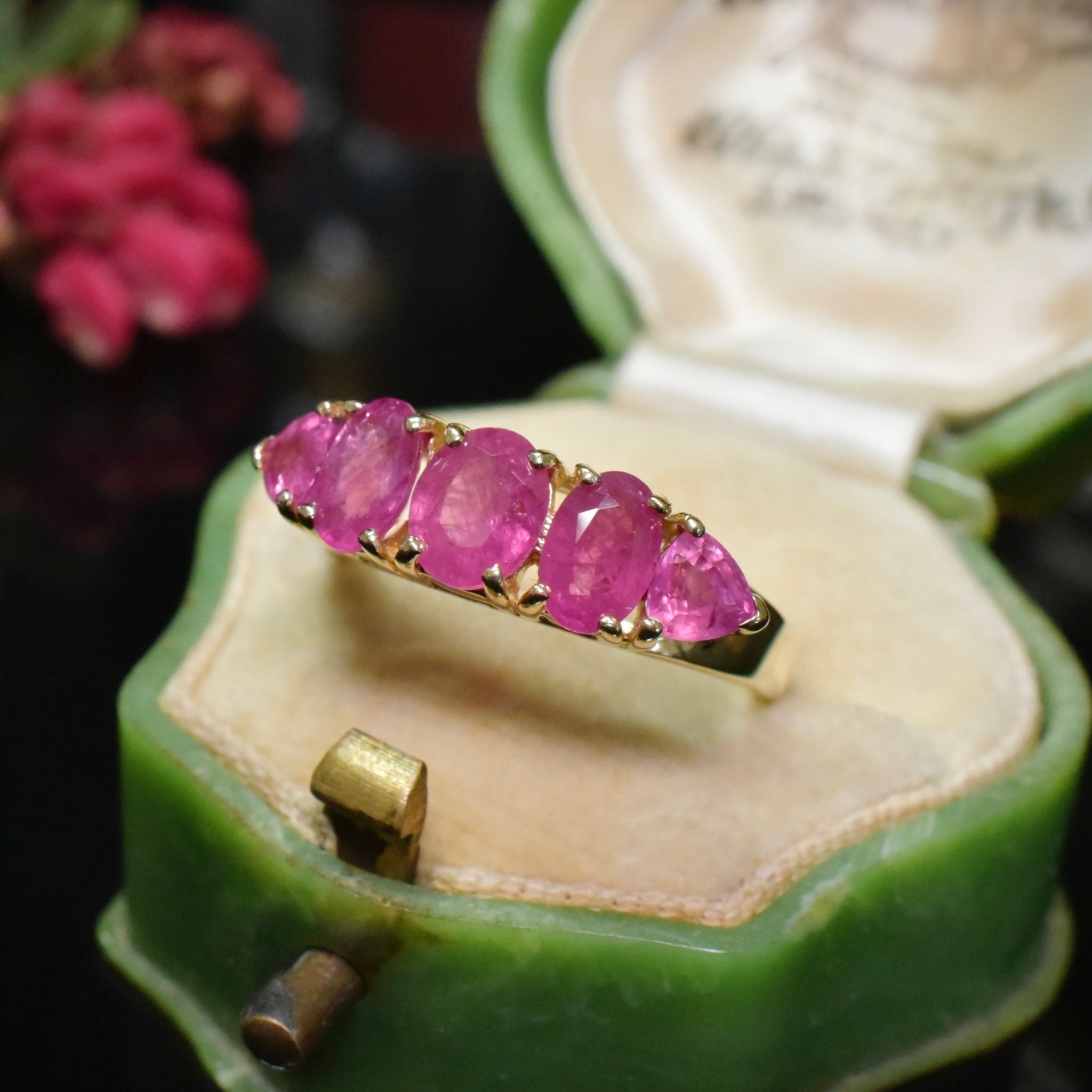 Contemporary 14ct Yellow Gold Ruby Half Hoop Ring Independent Gemmological Valuation Included $4060.00 AUD