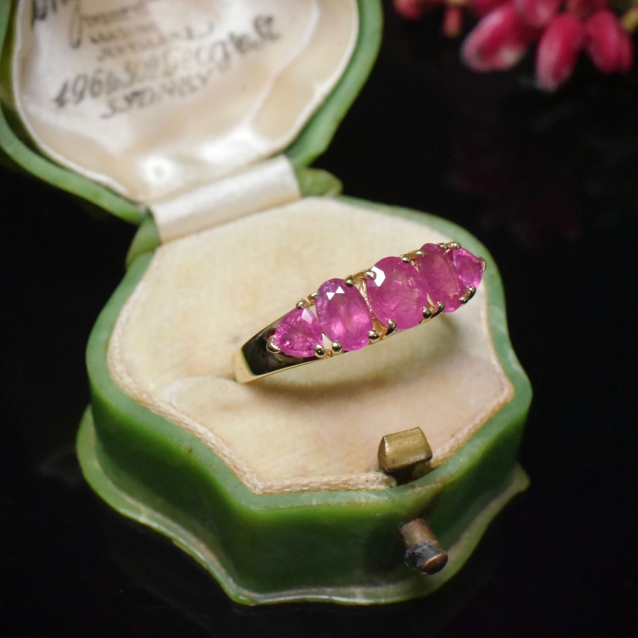 Contemporary 14ct Yellow Gold Ruby Half Hoop Ring Independent Gemmological Valuation Included $4060.00 AUD