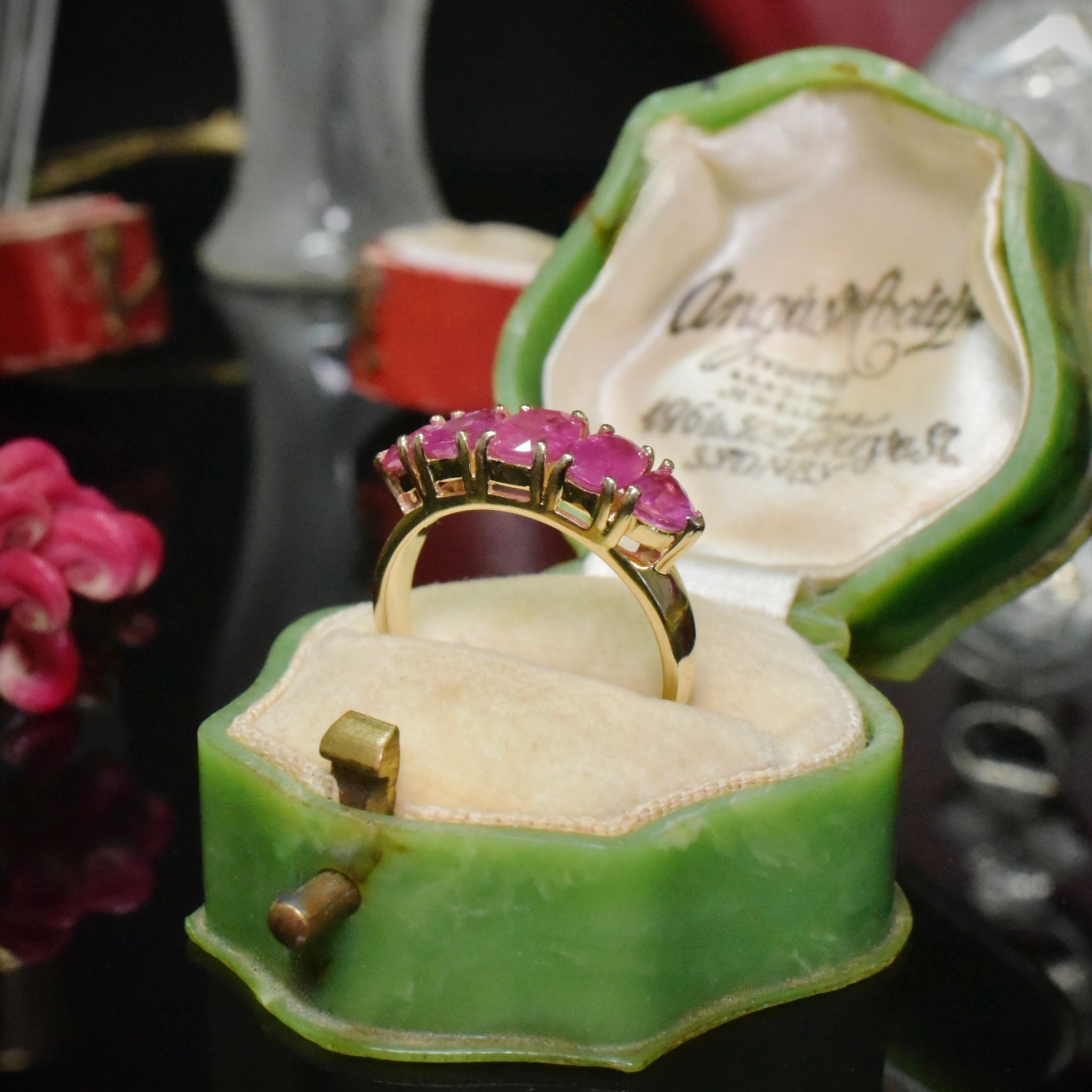 Contemporary 14ct Yellow Gold Ruby Half Hoop Ring Independent Gemmological Valuation Included $4060.00 AUD