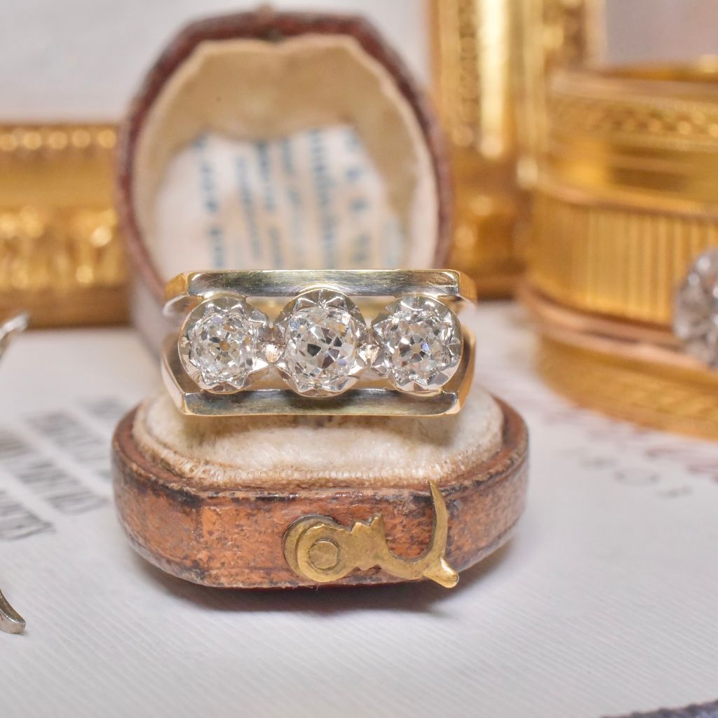 Vintage Estate 18ct Yellow (And White Gold) Old Mine Cut Diamond Trilogy Ring