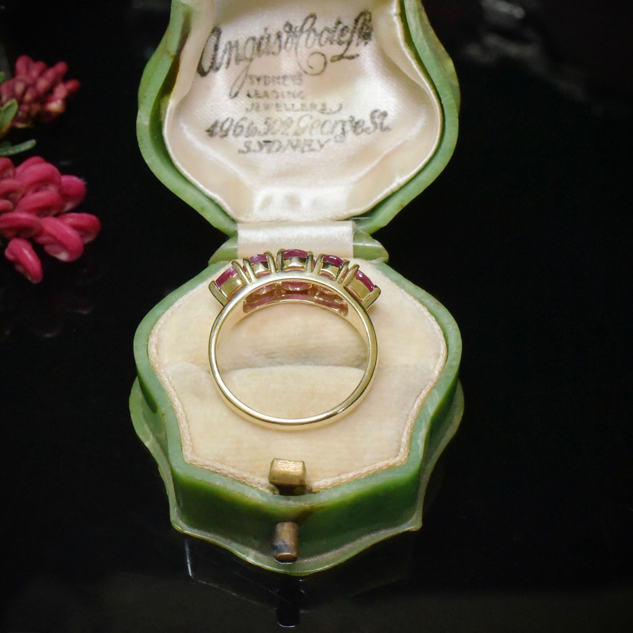 Contemporary 14ct Yellow Gold Ruby Half Hoop Ring Independent Gemmological Valuation Included $4060.00 AUD