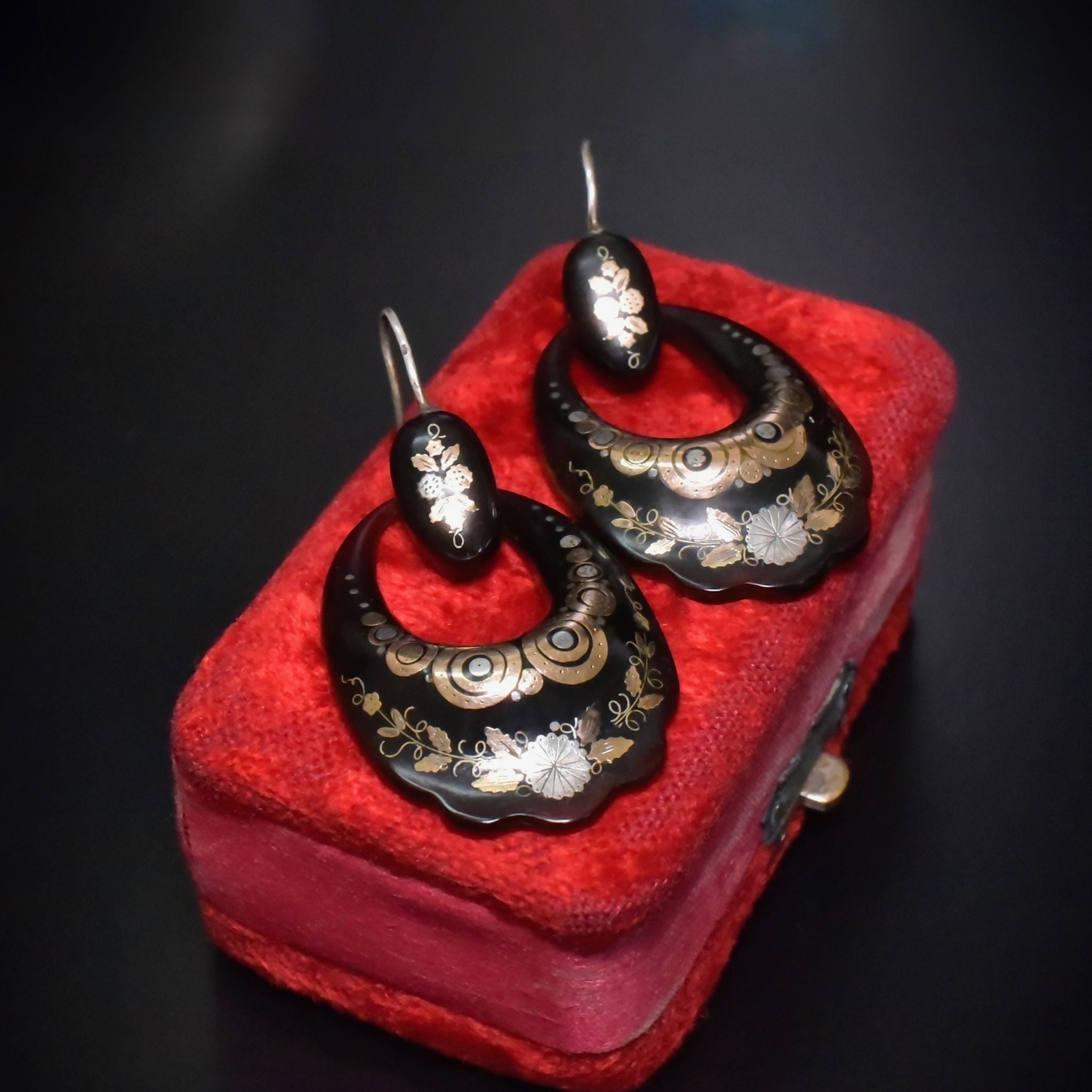 Superb Antique French Victorian Piqué Gold & Silver Earrings