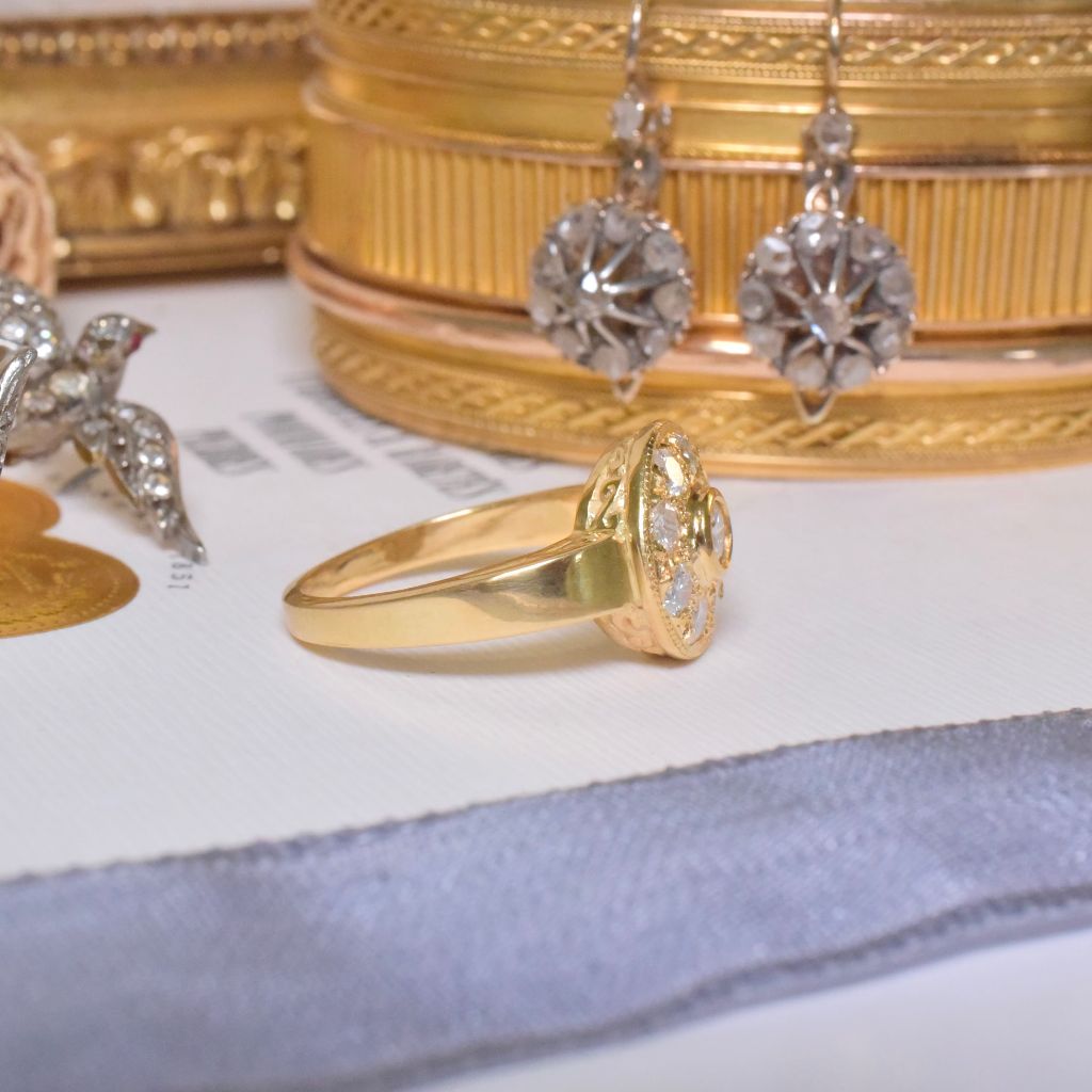Estate 18ct Yellow Gold And Diamond Halo Ring Accompanied by an old 1996 Valuation for $2,300 AUD
