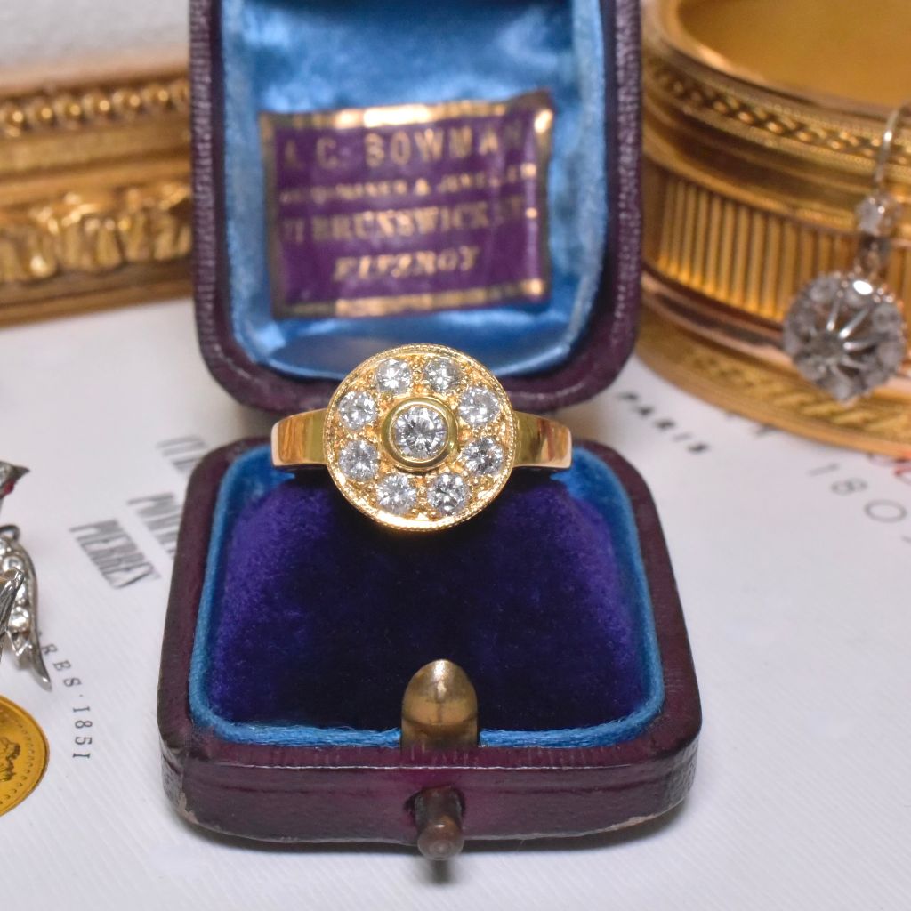 Estate 18ct Yellow Gold And Diamond Halo Ring Accompanied by an old 1996 Valuation for $2,300 AUD