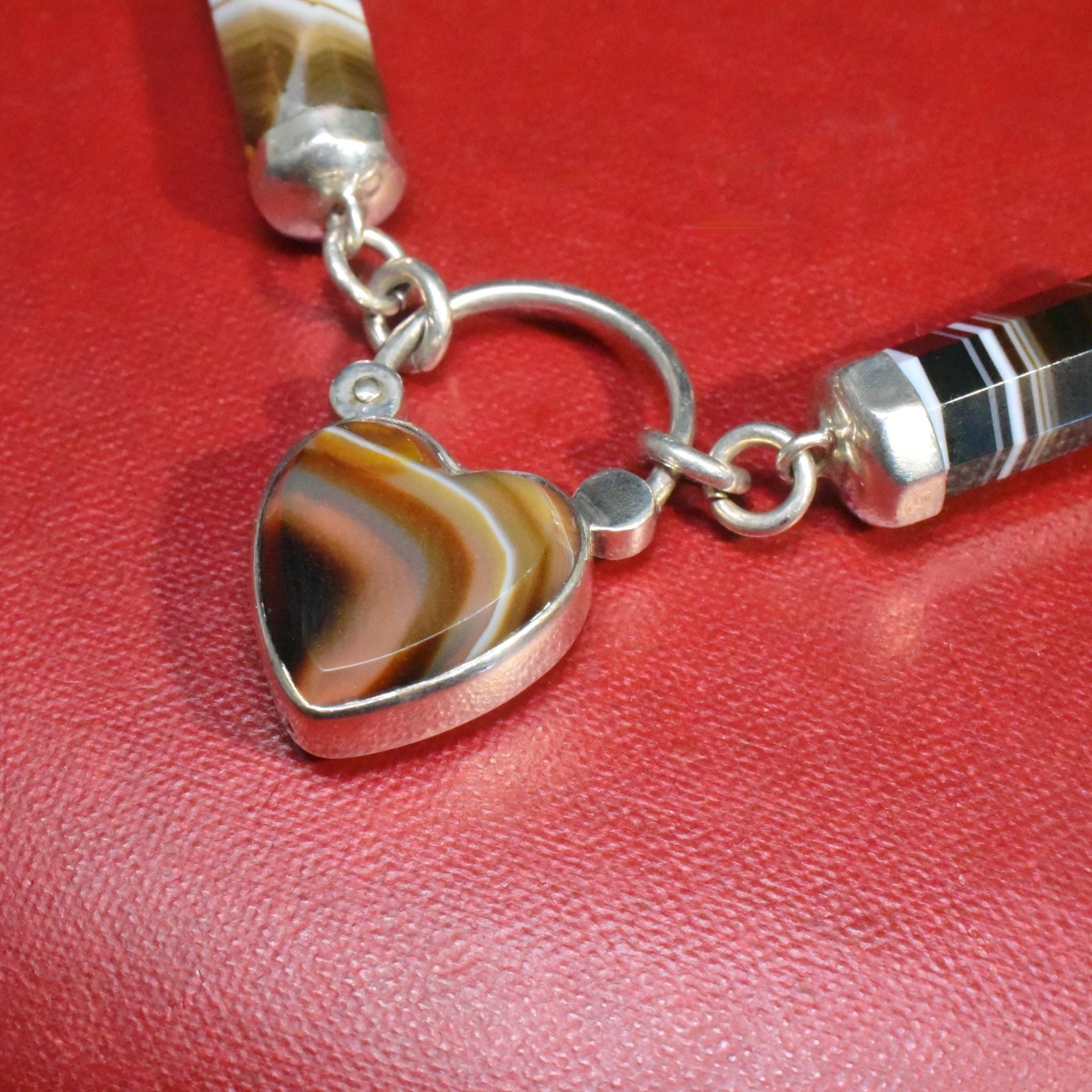 Antique Victorian Sterling Silver Agate Padlock/Locket Bracelet Circa 1890