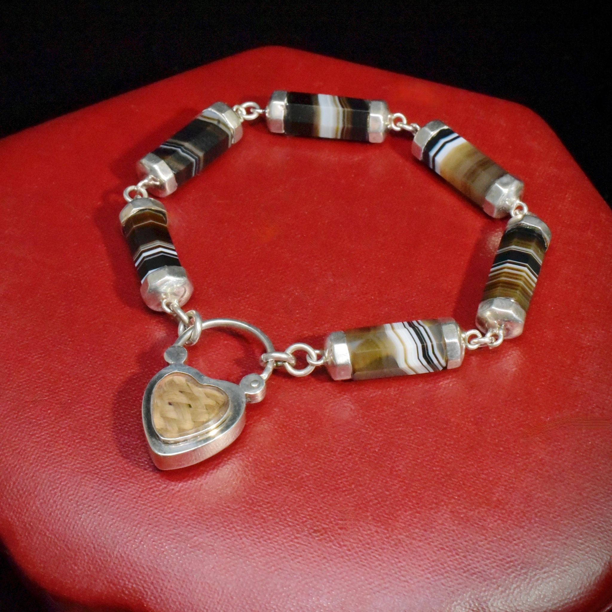 Antique Victorian Sterling Silver Agate Padlock/Locket Bracelet Circa 1890