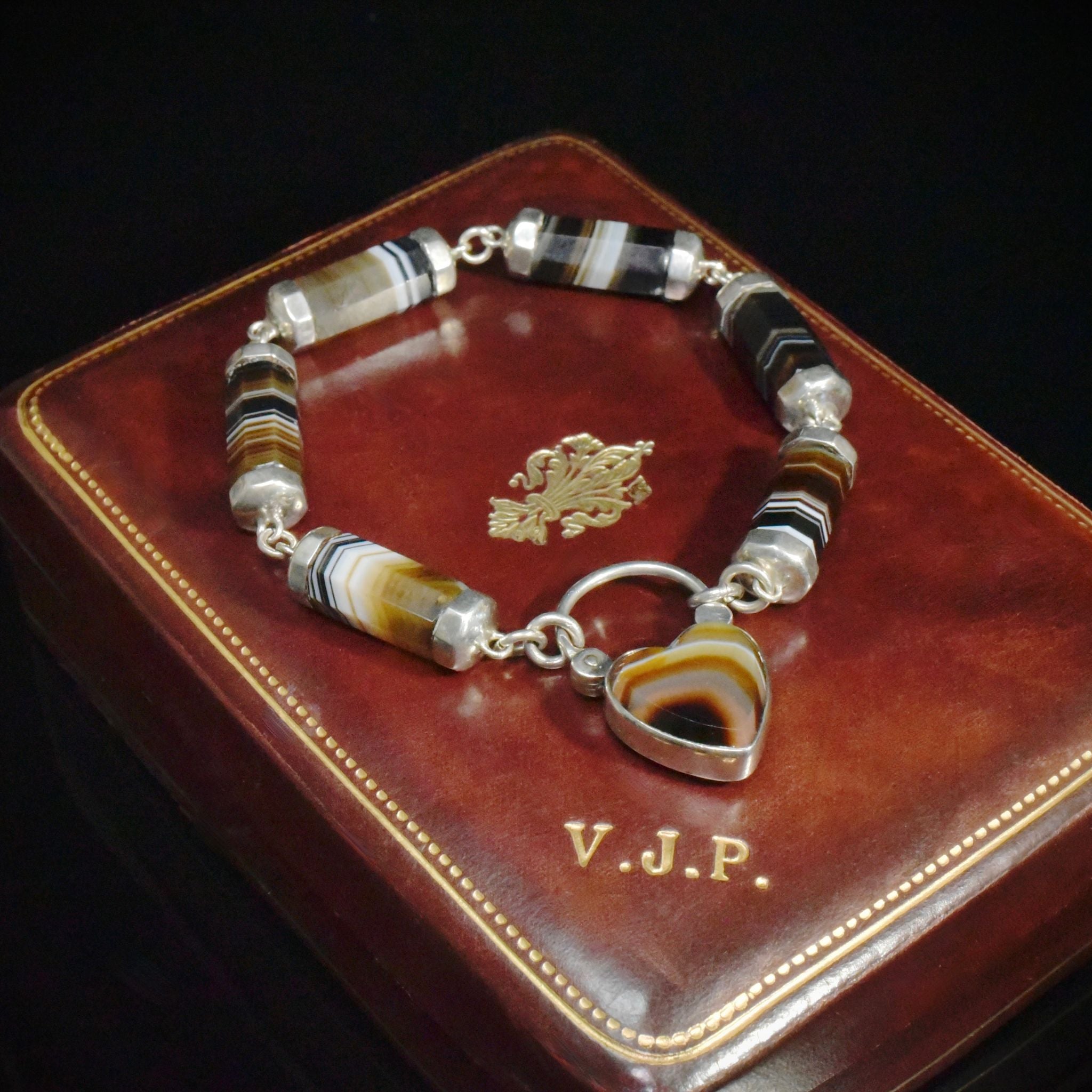 Antique Victorian Sterling Silver Agate Padlock/Locket Bracelet Circa 1890