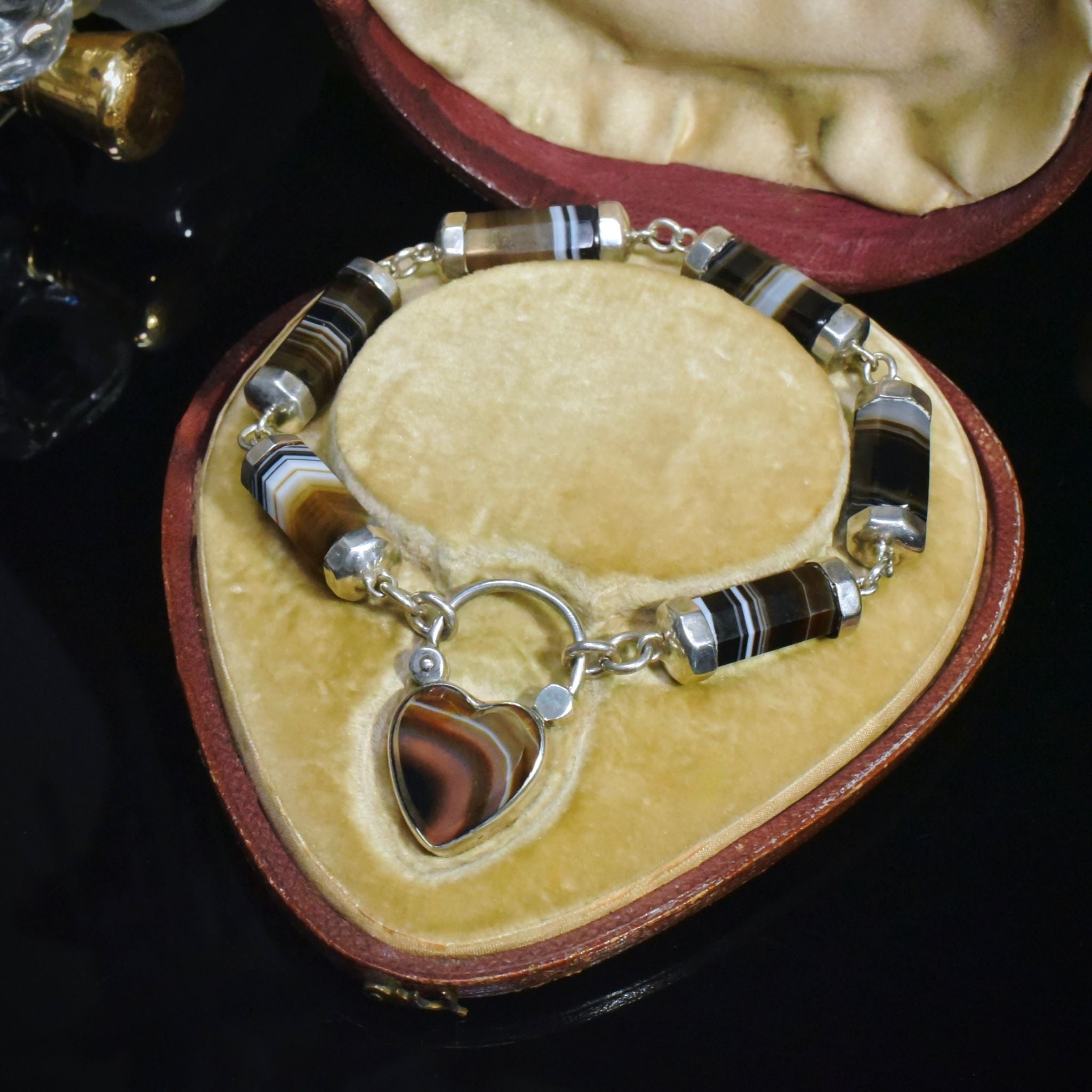 Antique Victorian Sterling Silver Agate Padlock/Locket Bracelet Circa 1890