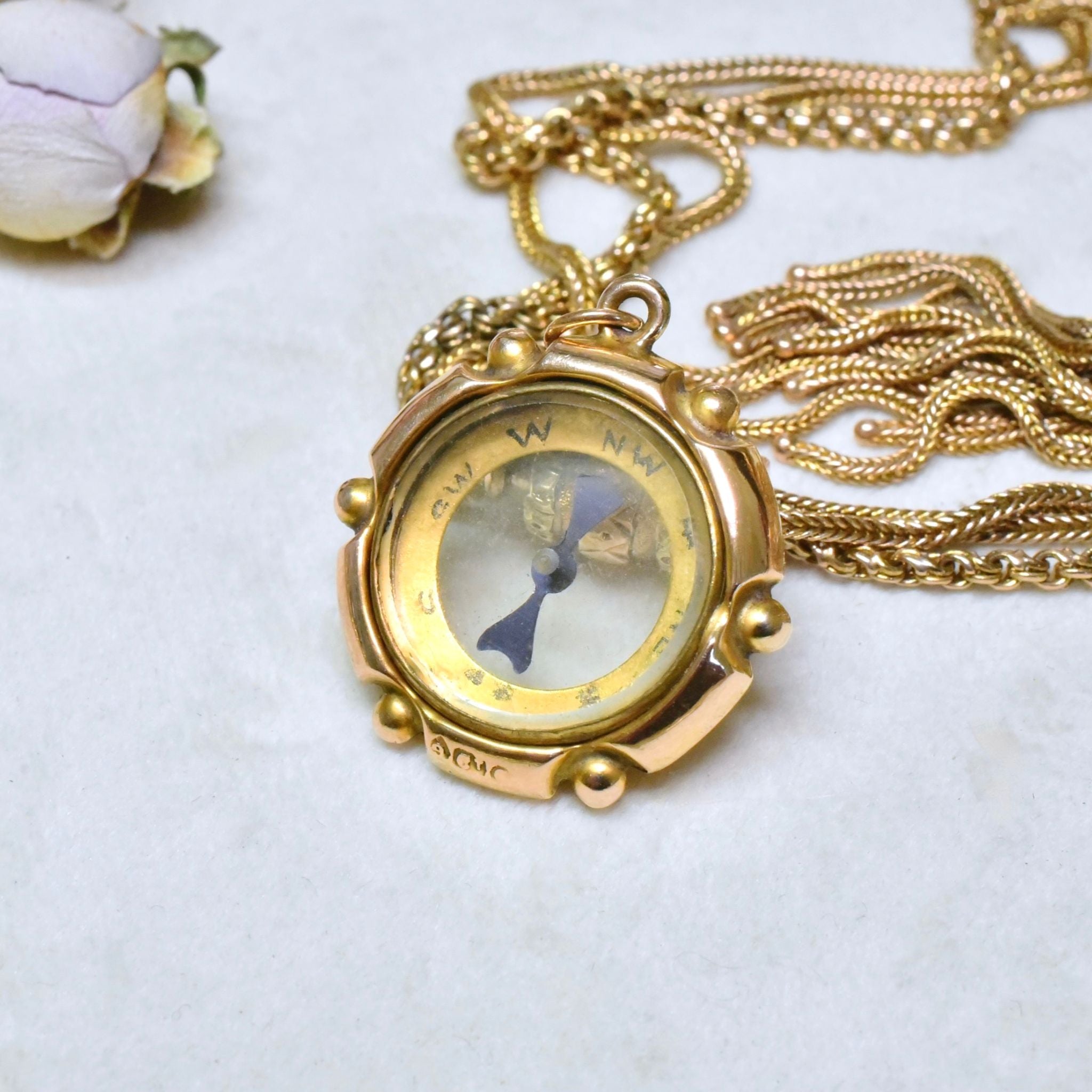 Antique Edwardian 9ct Rose Gold Nautical Compass Pendant/Fob Circa 1905-1910