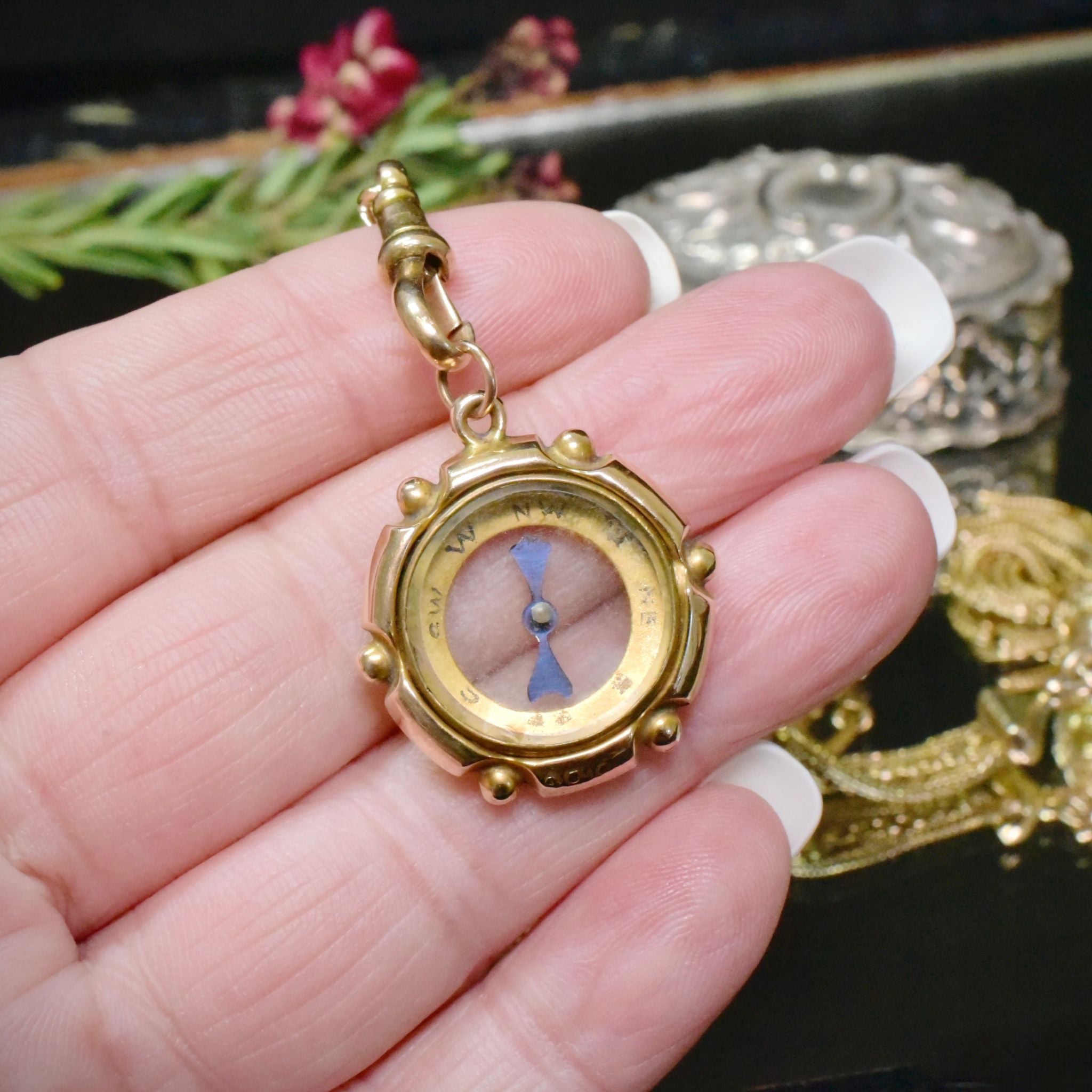 Antique Edwardian 9ct Rose Gold Nautical Compass Pendant/Fob Circa 1905-1910