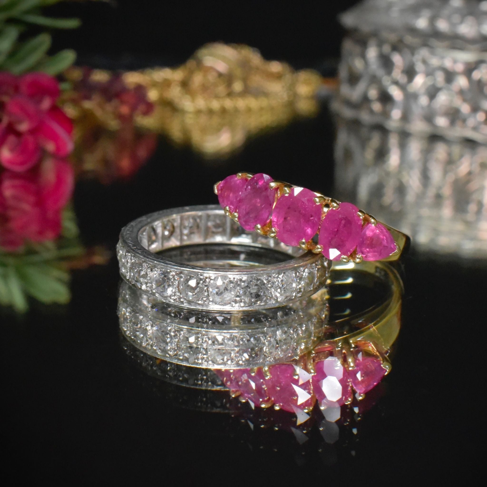 Contemporary 14ct Yellow Gold Ruby Half Hoop Ring