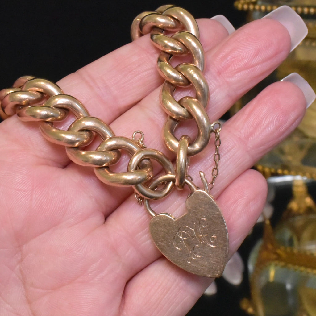 Antique Heavy 9ct Rose Gold Heavy Curb-link Bracelet Circa 1910-20 - 34 Grams