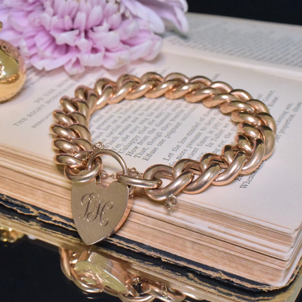 Antique Heavy 9ct Rose Gold Heavy Curb-link Bracelet Circa 1910-20 - 34 Grams