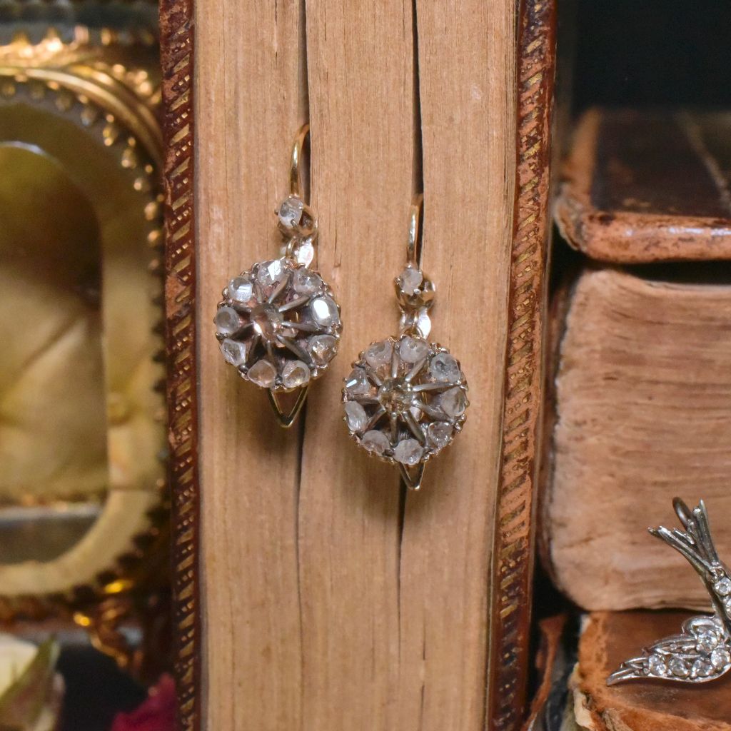 Antique Late 1800’s - Early 1900’s 9ct Rose Gold And Diamond Earrings