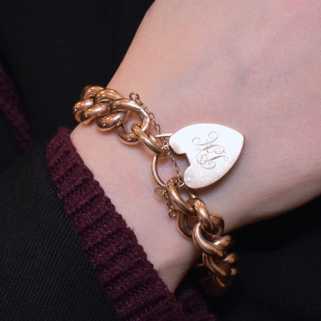 Antique Heavy 9ct Rose Gold Heavy Curb-link Bracelet Circa 1910-20 - 34 Grams