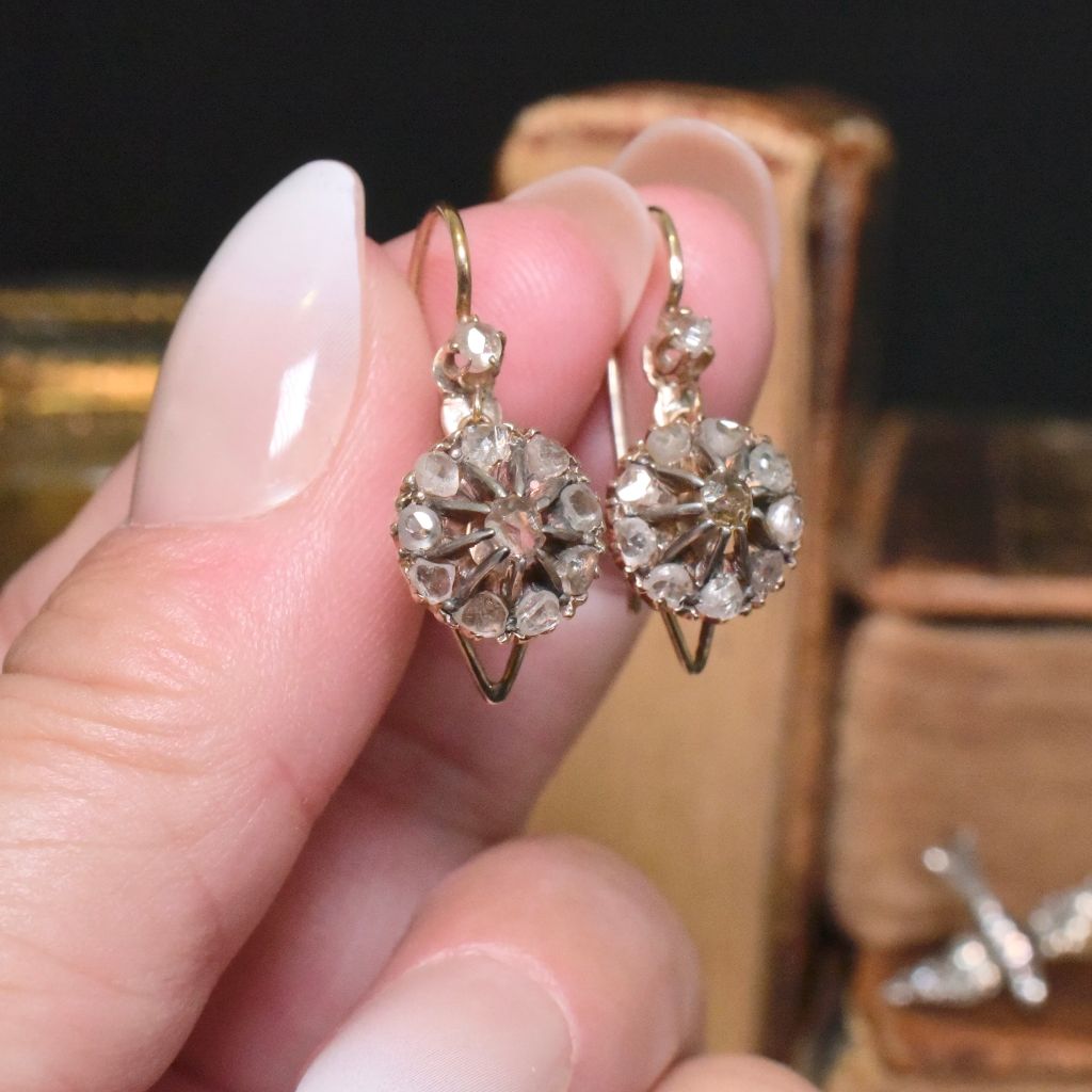Antique Late 1800’s - Early 1900’s 9ct Rose Gold And Diamond Earrings