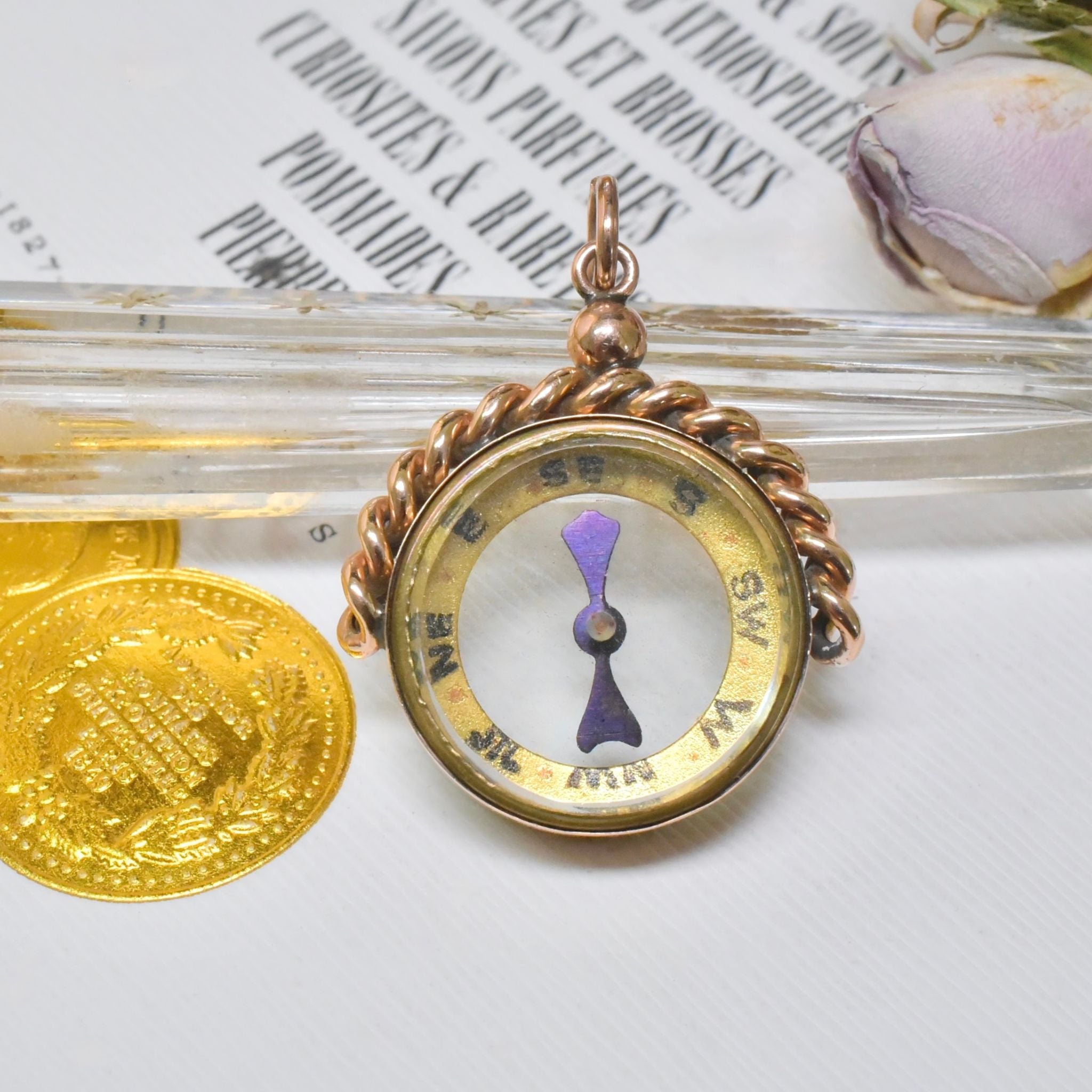 Antique Edwardian 9ct Rose Gold Compass Pendant/Fob Circa 1910’s