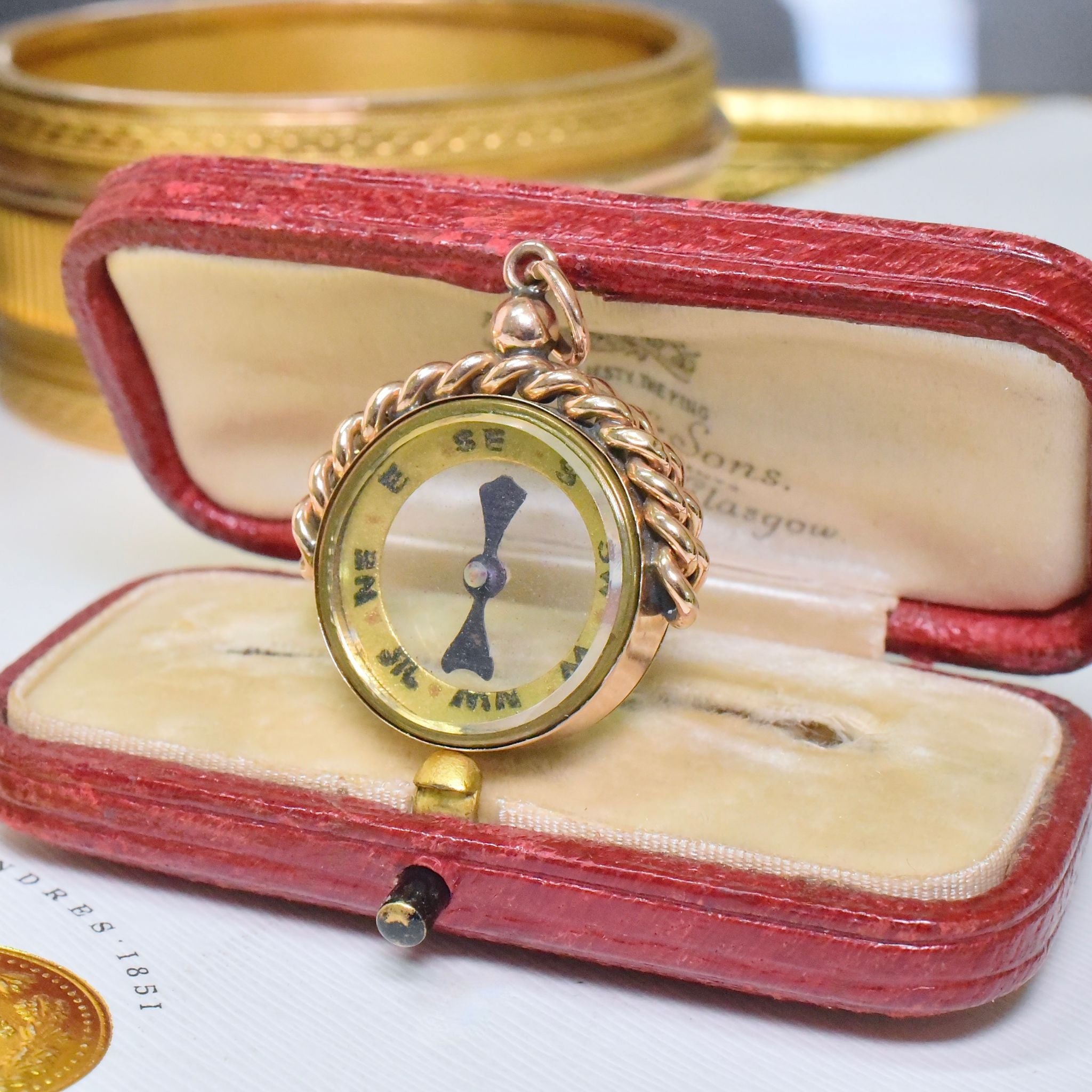 Antique Edwardian 9ct Rose Gold Compass Pendant/Fob Circa 1910’s
