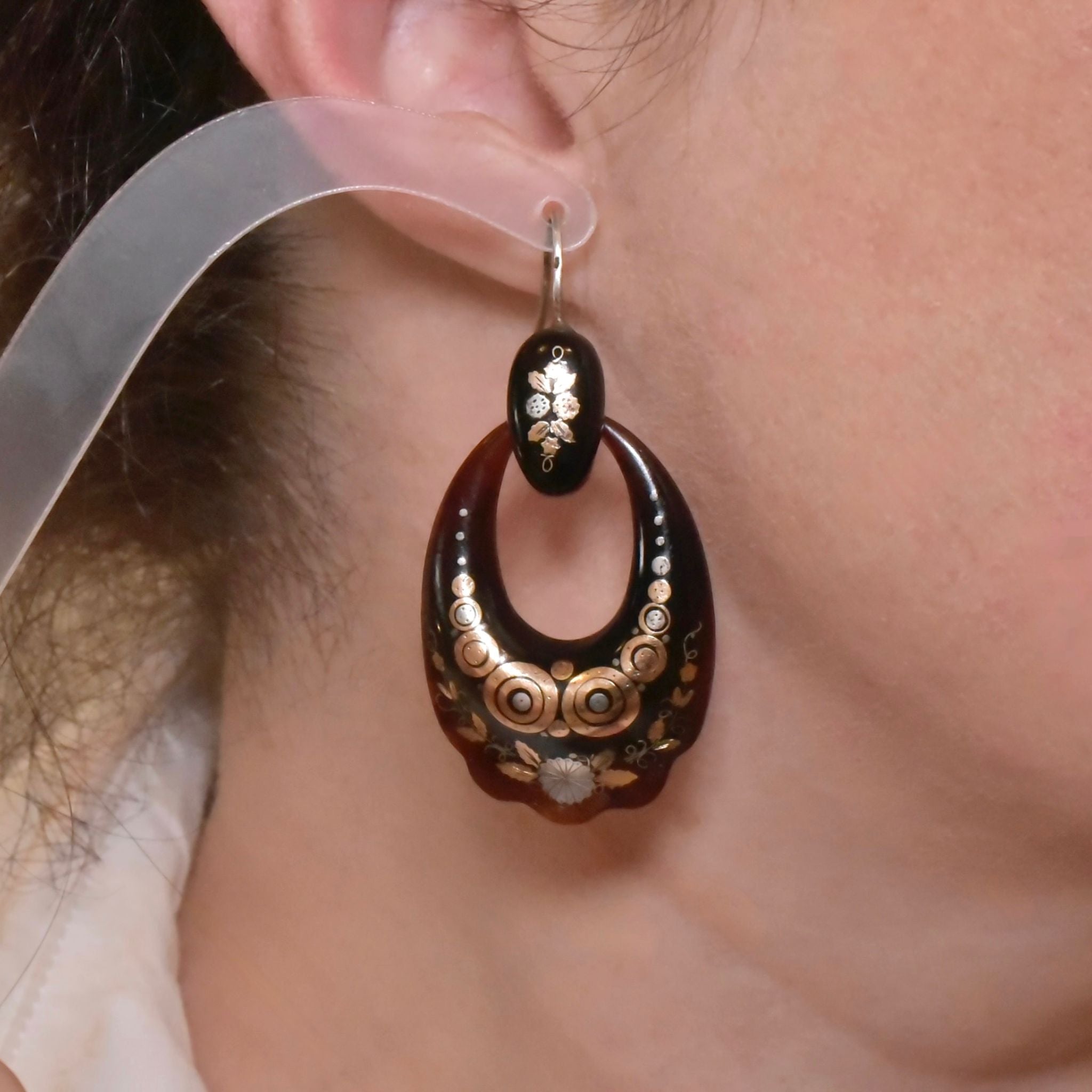 Superb Antique French Victorian Piqué Gold & Silver Earrings