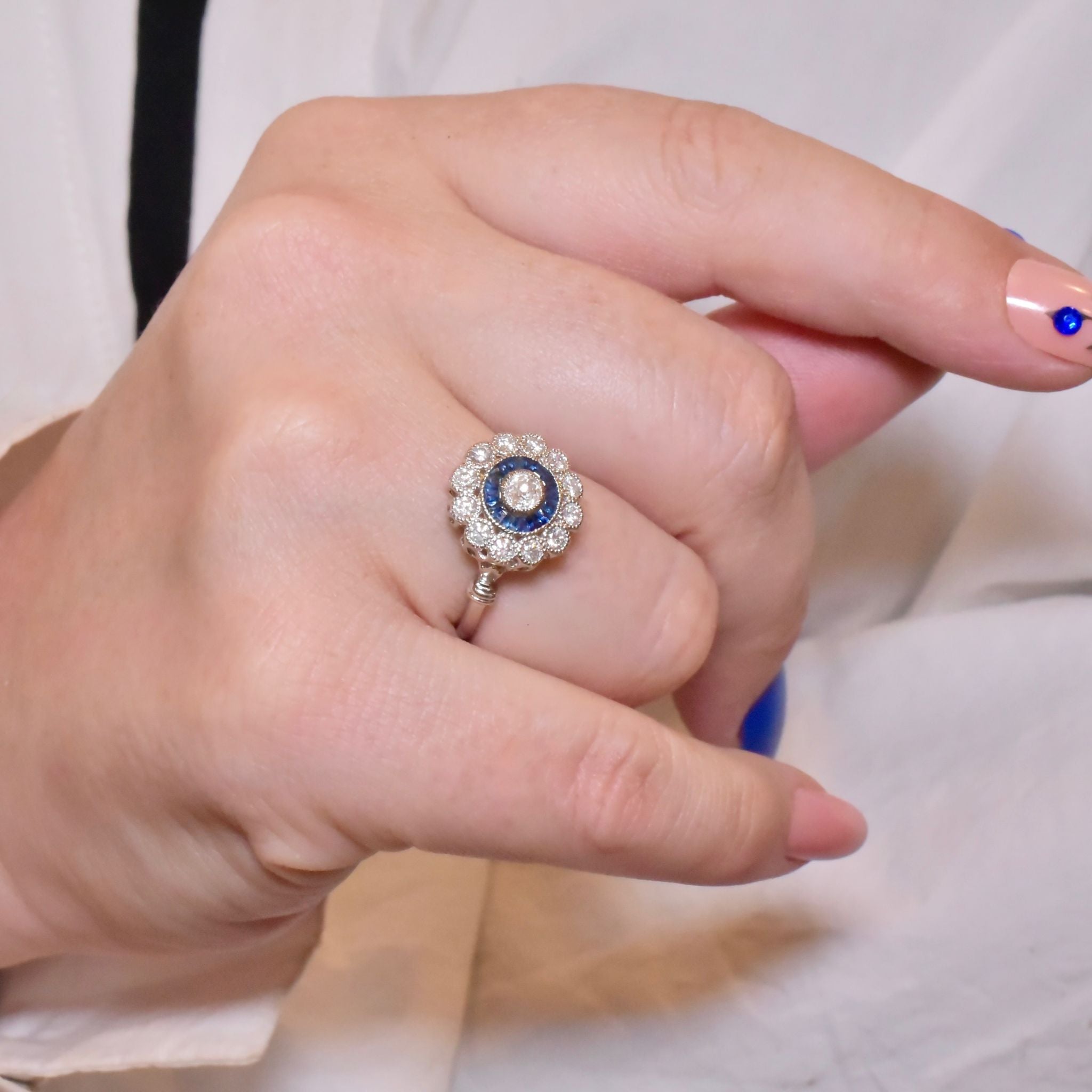 Contemporary 14ct White Gold Sapphire And Diamond Halo Ring Included With Purchase Valuation For $15000 AUD