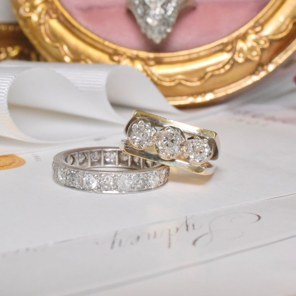 Vintage Estate 18ct Yellow (And White Gold) Old Mine Cut Diamond Trilogy Ring