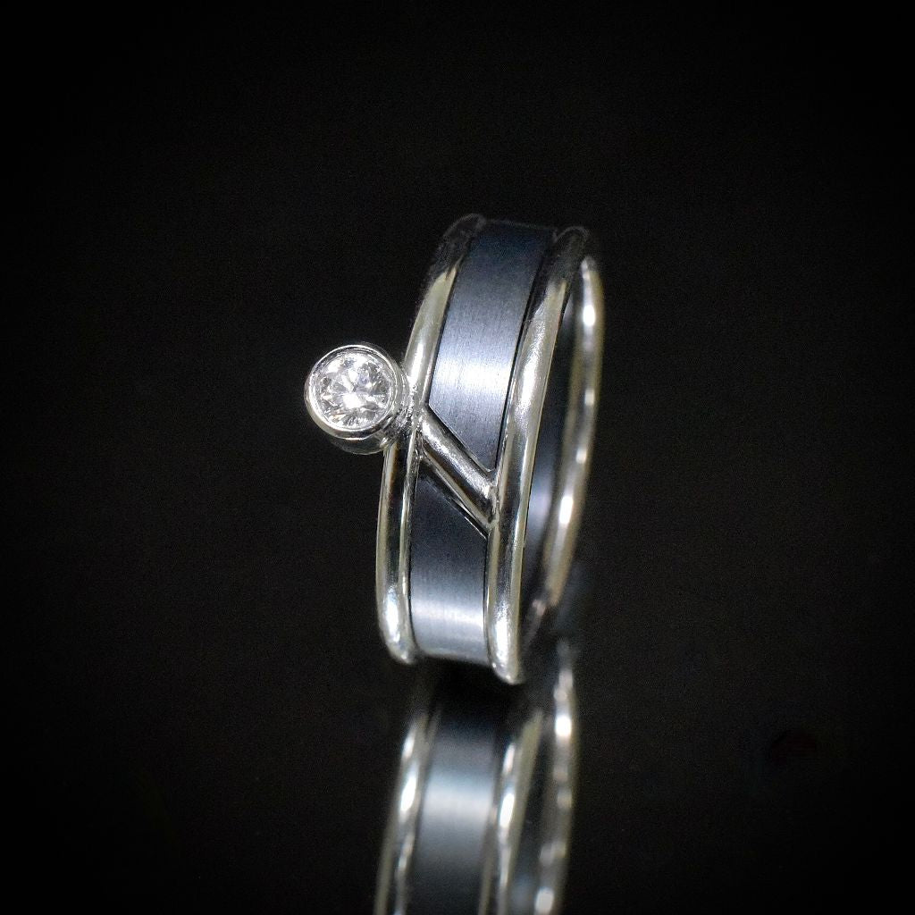 Rare Vintage Designer 14ct White And Yellow Gold Diamond Hans Hansen (Denmark) Interchangeable Ring