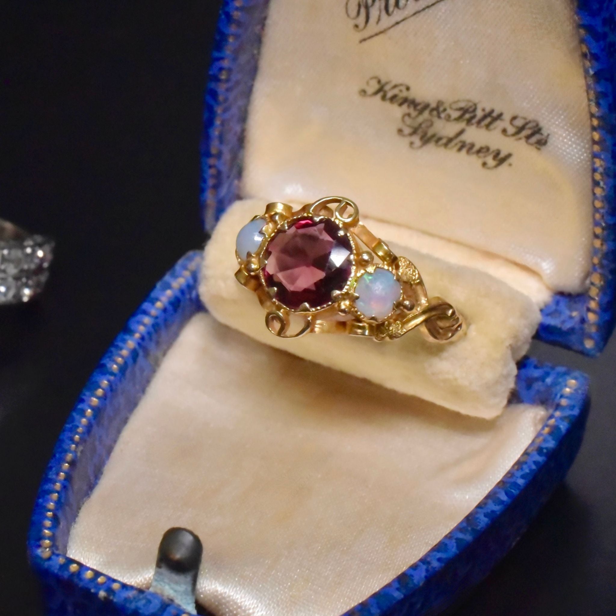 Stunning Antique Victorian 15ct (and 9ct) Yellow Gold Garnet And Opal Ring Circa 1870-1890