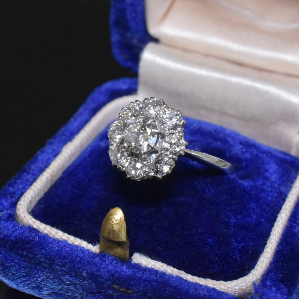 Superb Antique Art Deco Platinum And 18ct White Gold Diamond Daisy Cluster - 1.00ct