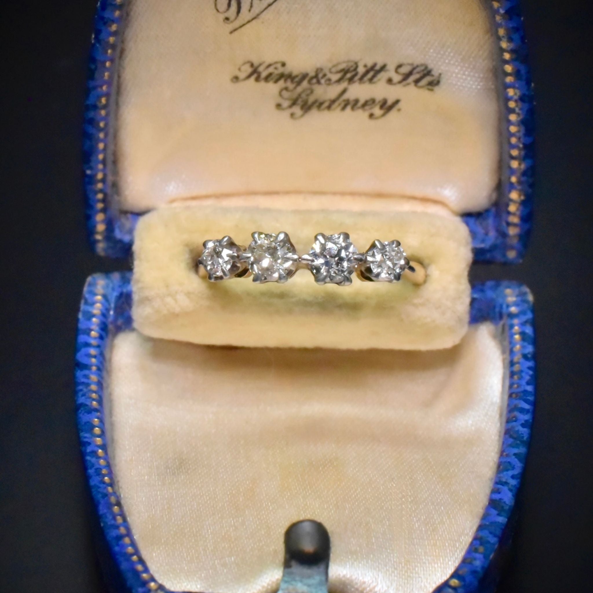 Antique Australian 18ct Yellow Gold Four Diamond Ring - Circa 1910-15