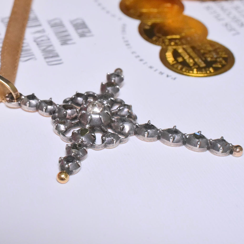 Antique Victorian ‘Flemish’ 14ct And Silver Rose-Cut / ‘Senaille’ Diamond Cross - Circa 1860-80