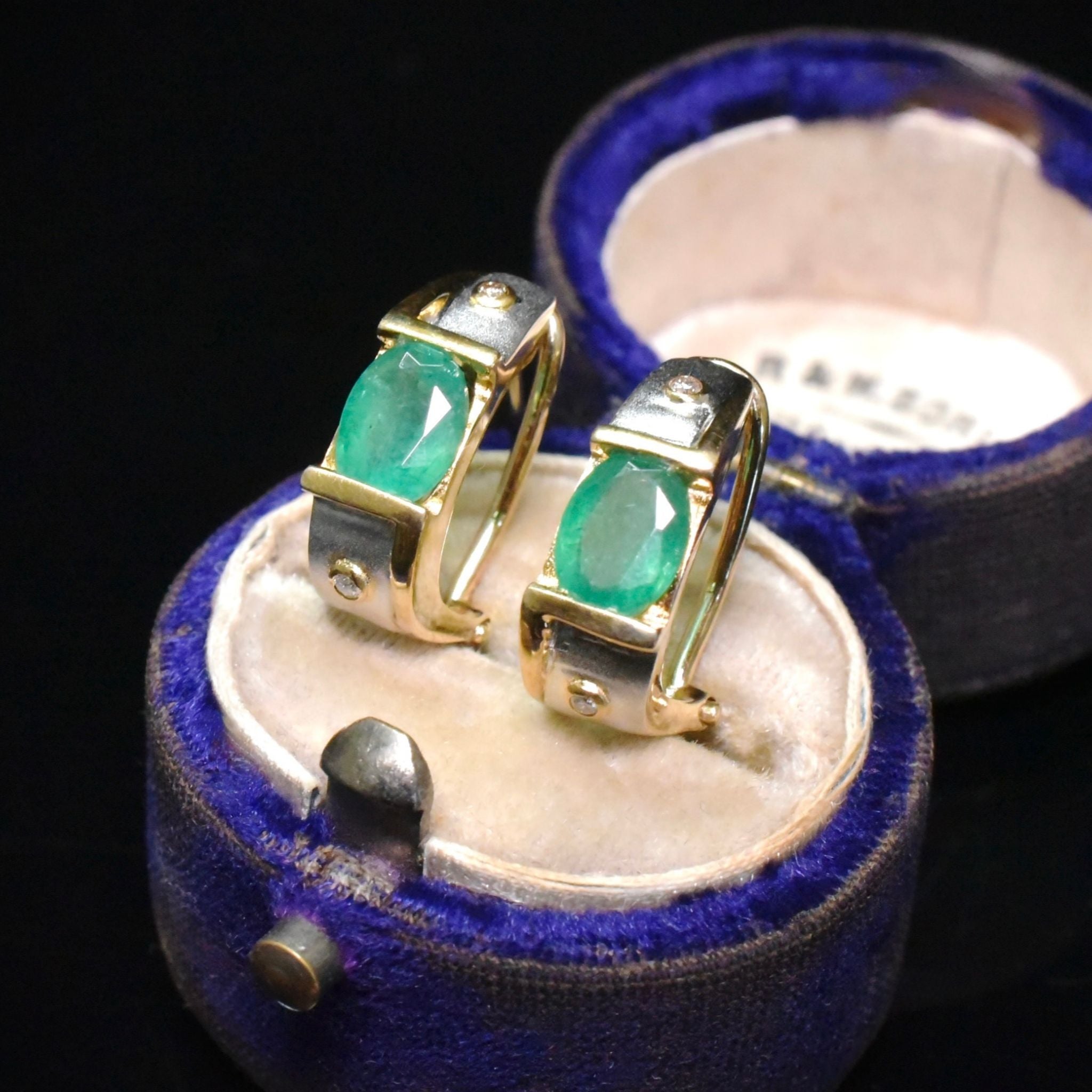 Stunning Modern 14ct Yellow Gold Emerald And Diamond Earrings