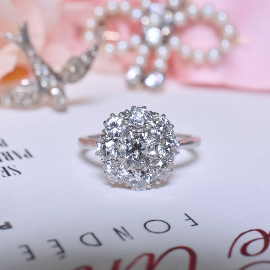 Superb Antique Art Deco Platinum And 18ct White Gold Diamond Daisy Cluster - 1.00ct