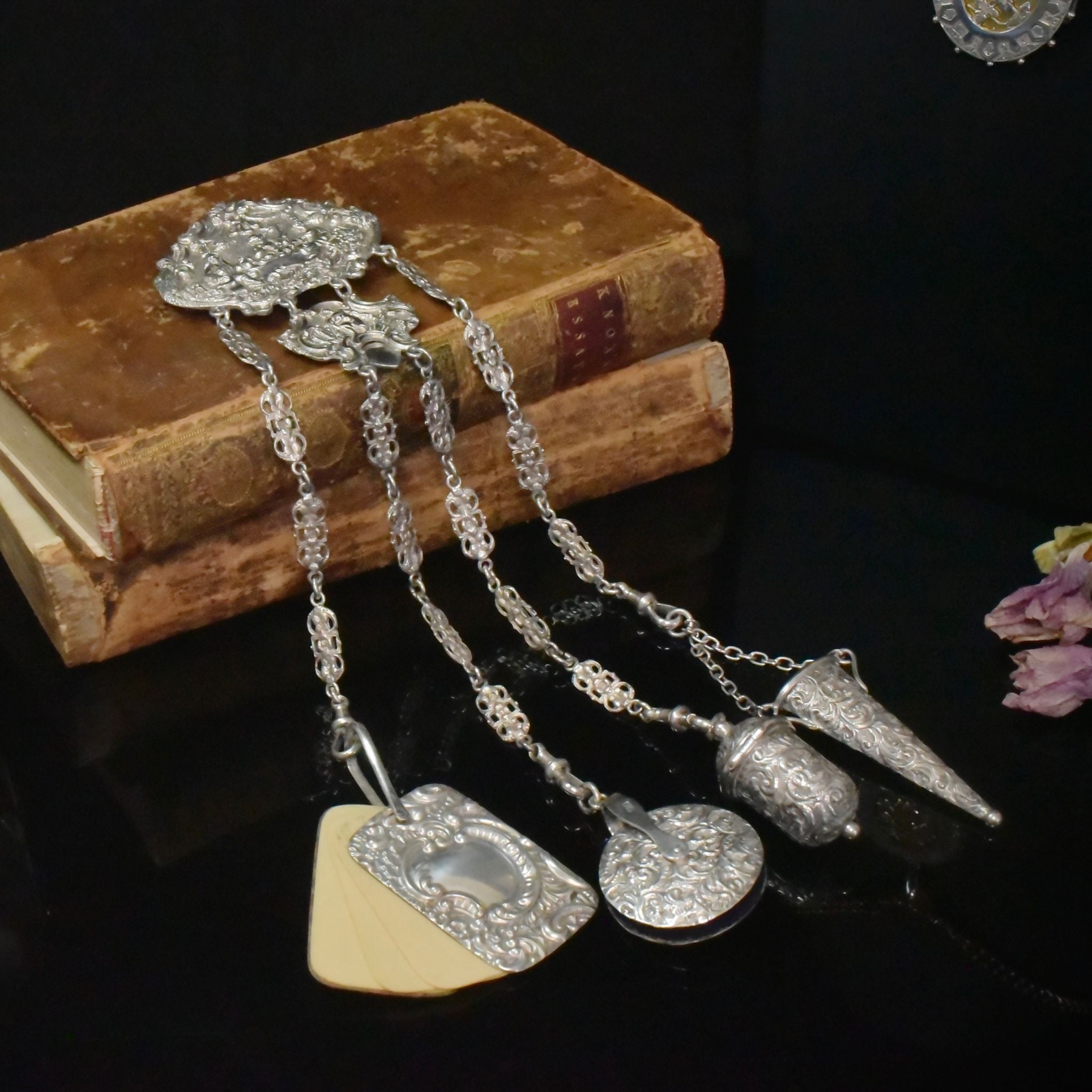 Antique Victorian Sterling Silver Chatelaine Hallmarked For London 1890
