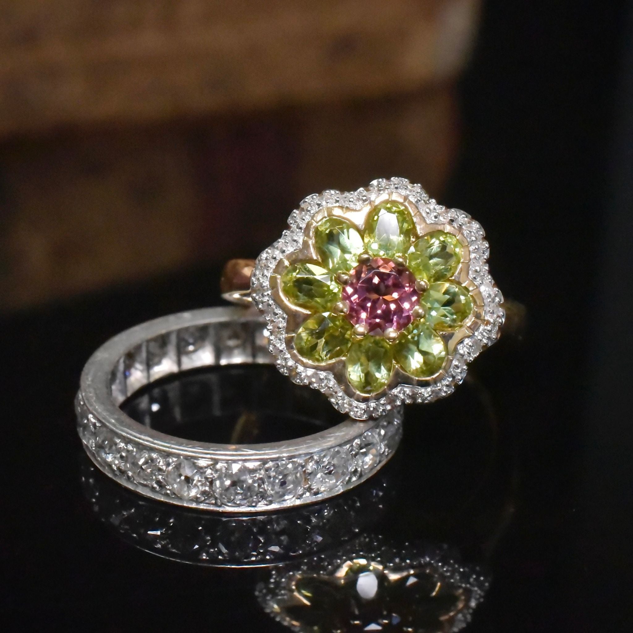 Divine 9ct Yellow Gold Garnet, Peridot & Diamond Ring - Sheffield