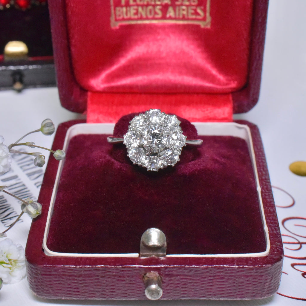 Superb Antique Art Deco Platinum And 18ct White Gold Diamond Daisy Cluster - 1.00ct