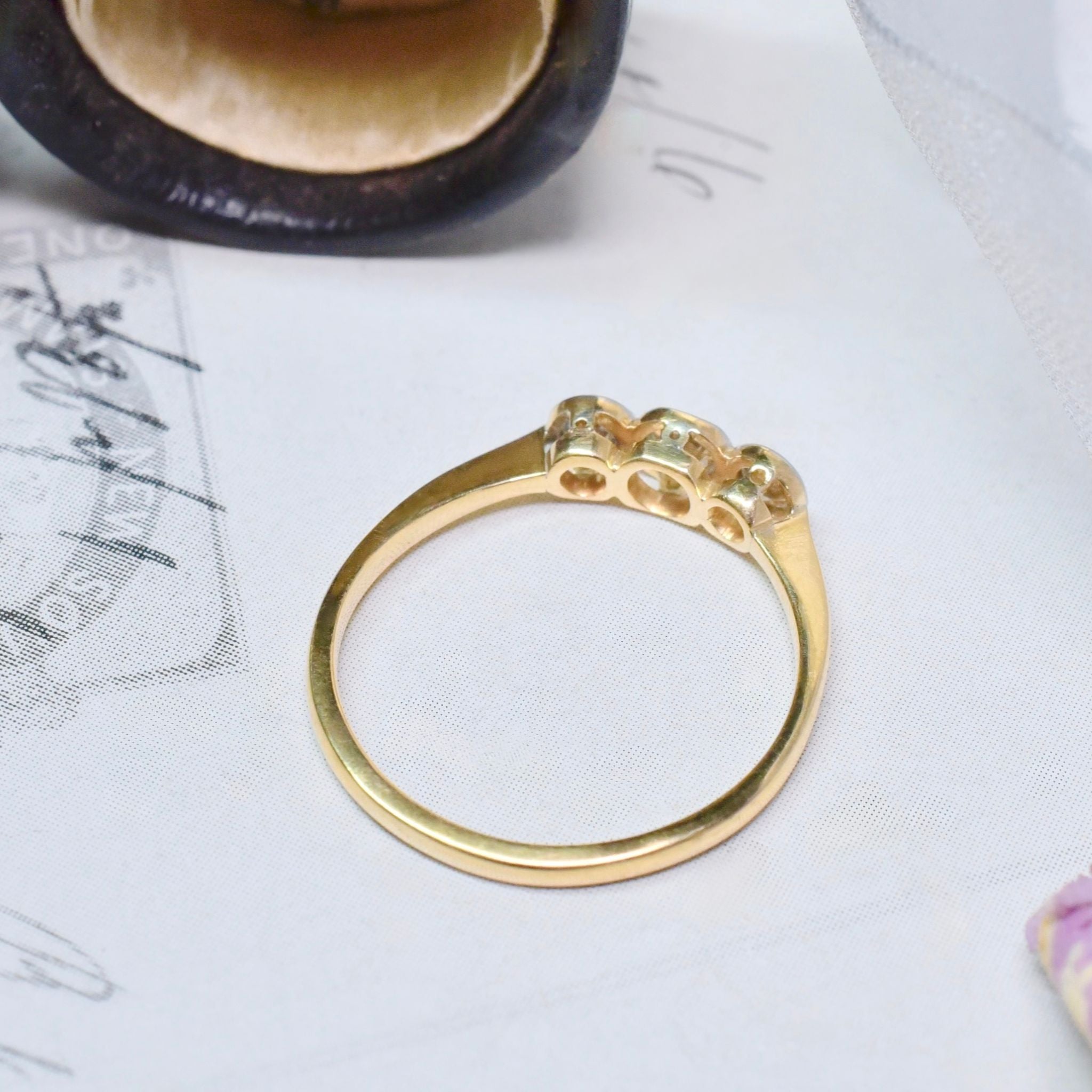 Antique Edwardian 18ct Yellow Gold, Platinum And Diamond Trilogy Ring Circa 1915-20