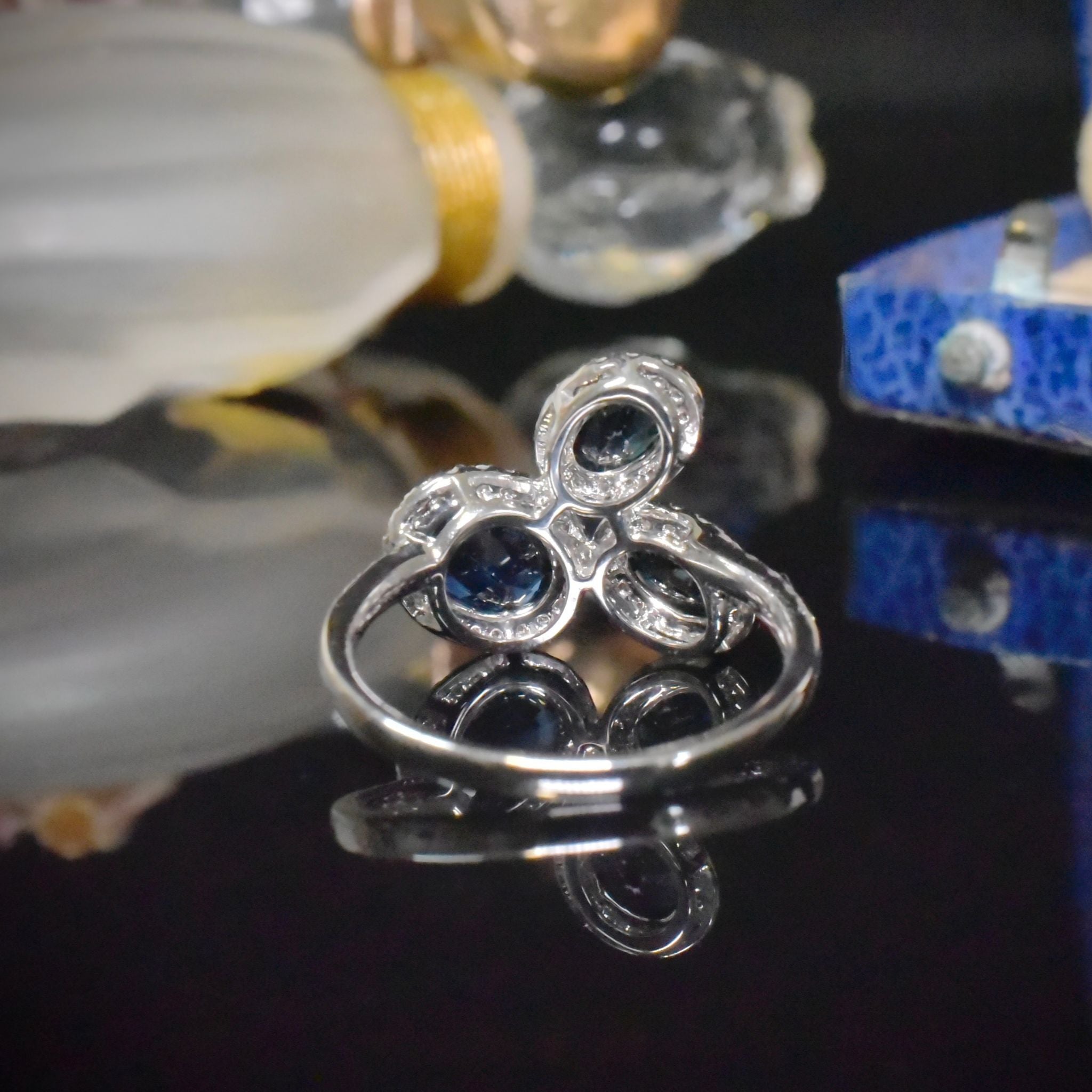 Contemporary 14ct White Gold Teal Blue/Green Sapphire (2.64ct) And Diamond (0.40ct) Ring