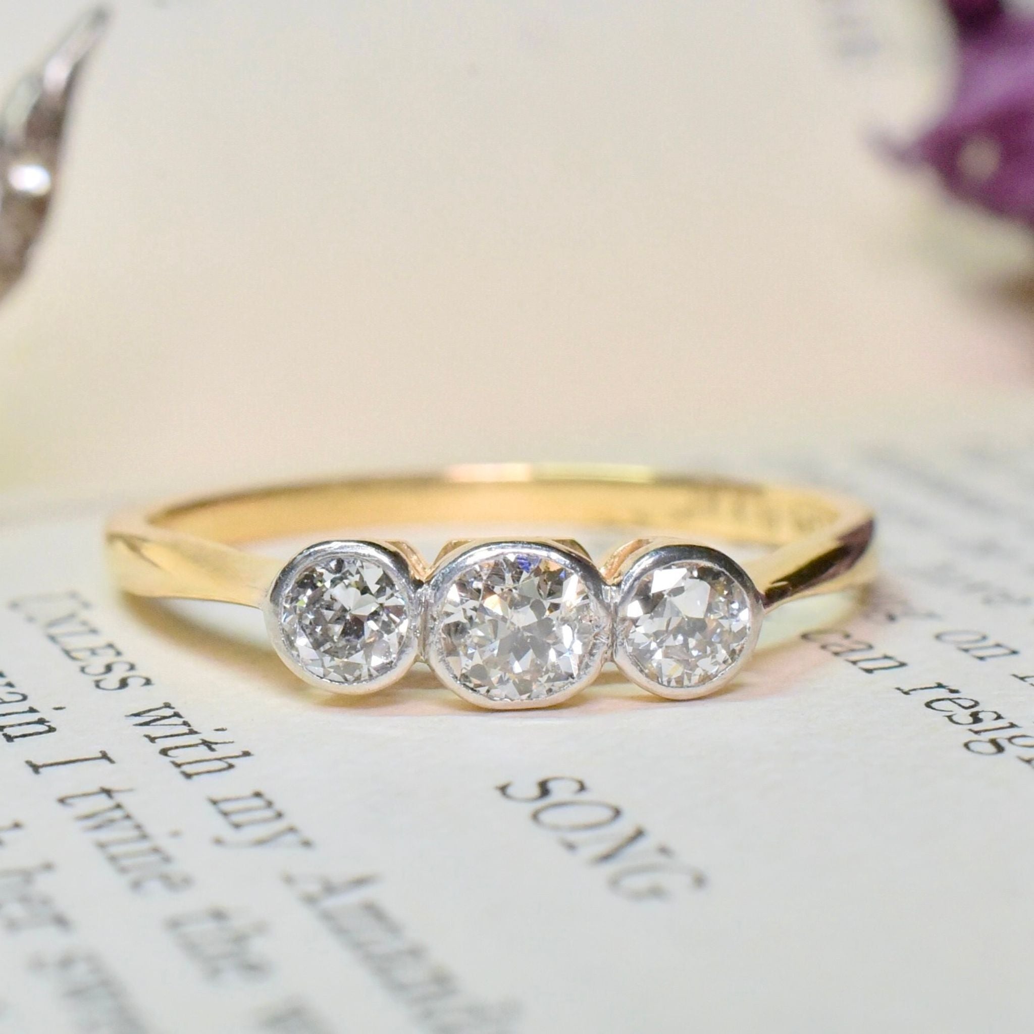 Antique Edwardian 18ct Yellow Gold, Platinum And Diamond Trilogy Ring Circa 1915-20