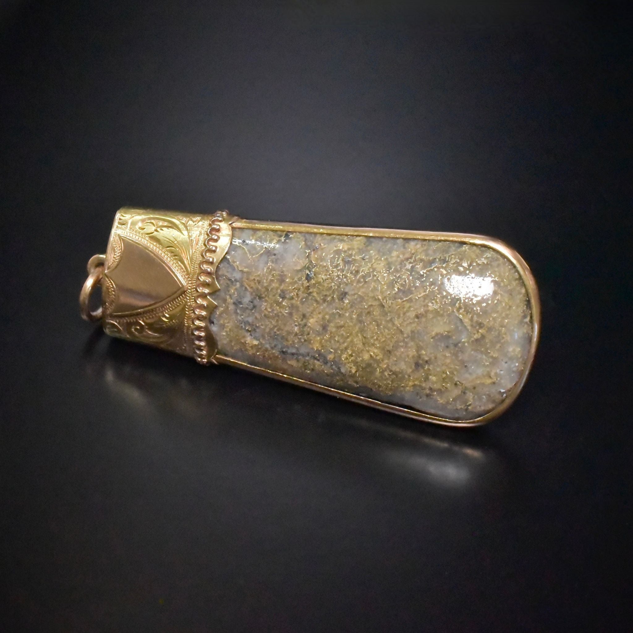 Superb Antique 15ct Rose Gold ‘Gold In Quartz’ And Onyx Fob Pendant