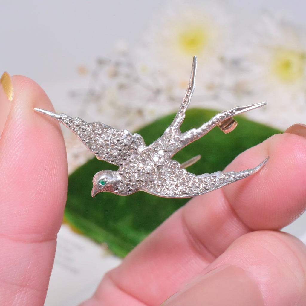 Antique Victorian Sterling Silver And 9ct Gold ‘Dove’ Brooch Circa 1880-90