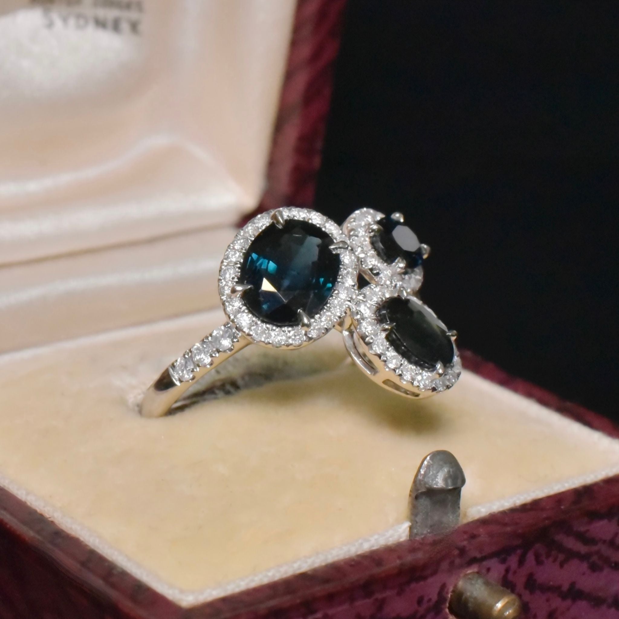 Contemporary 14ct White Gold Teal Blue/Green Sapphire (2.64ct) And Diamond (0.40ct) Ring