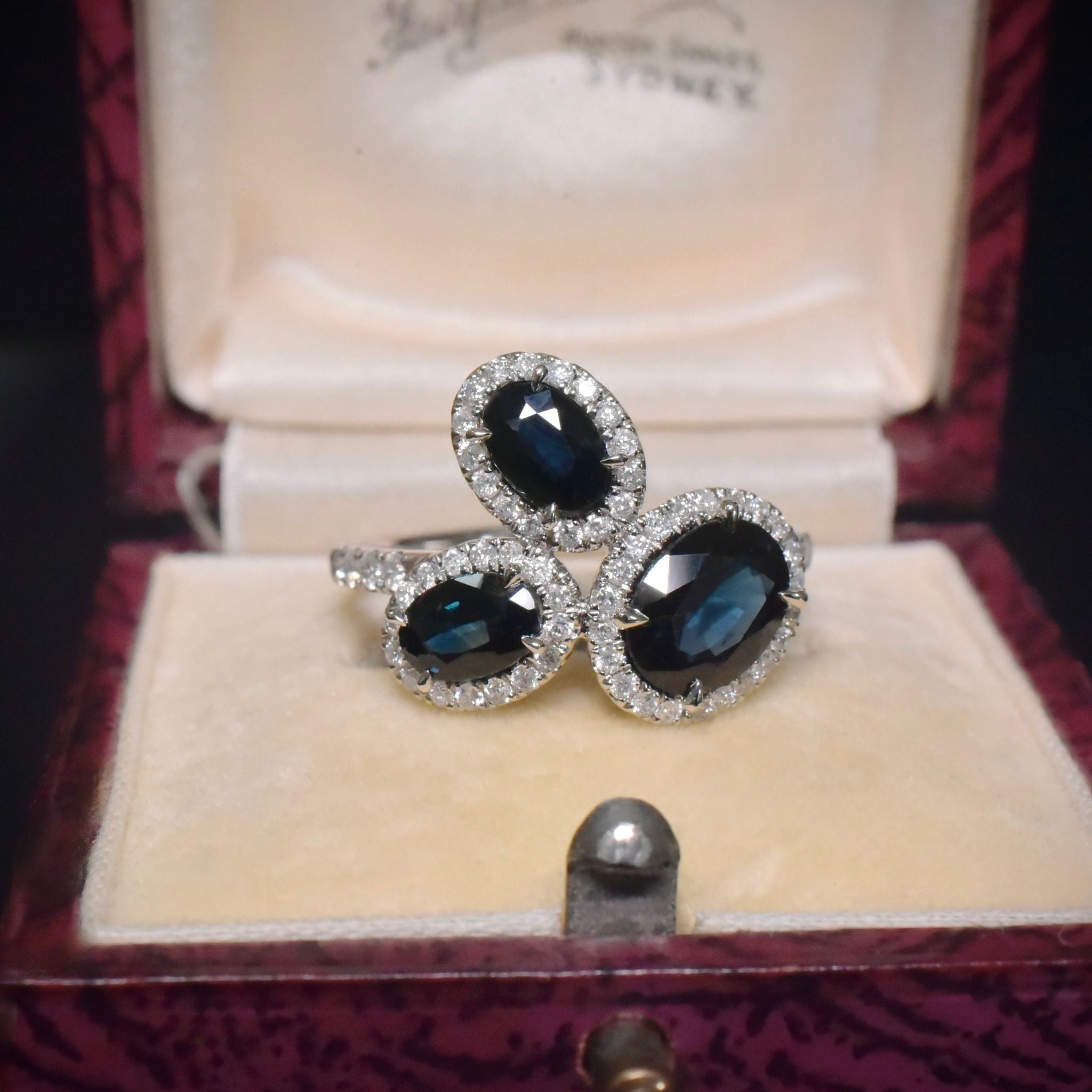 Contemporary 14ct White Gold Teal Blue/Green Sapphire (2.64ct) And Diamond (0.40ct) Ring