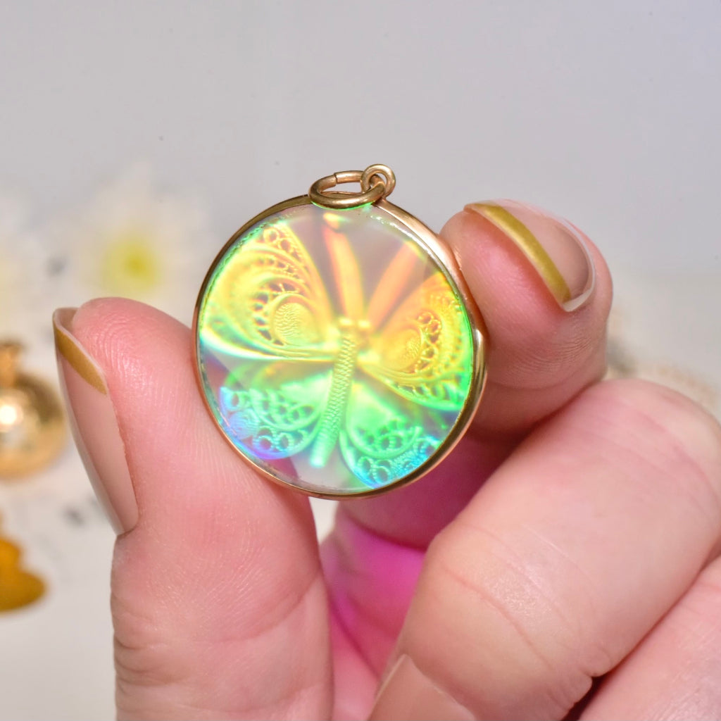 Super Cool Vintage 9ct Rose Gold ‘Hologram’ Butterfly Pendant - 1980’s