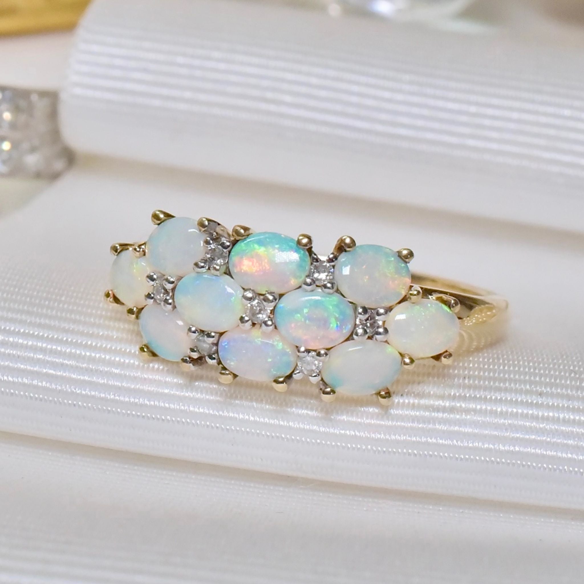 Contemporary 9ct Yellow Gold Crystal Opal And Diamond Ring