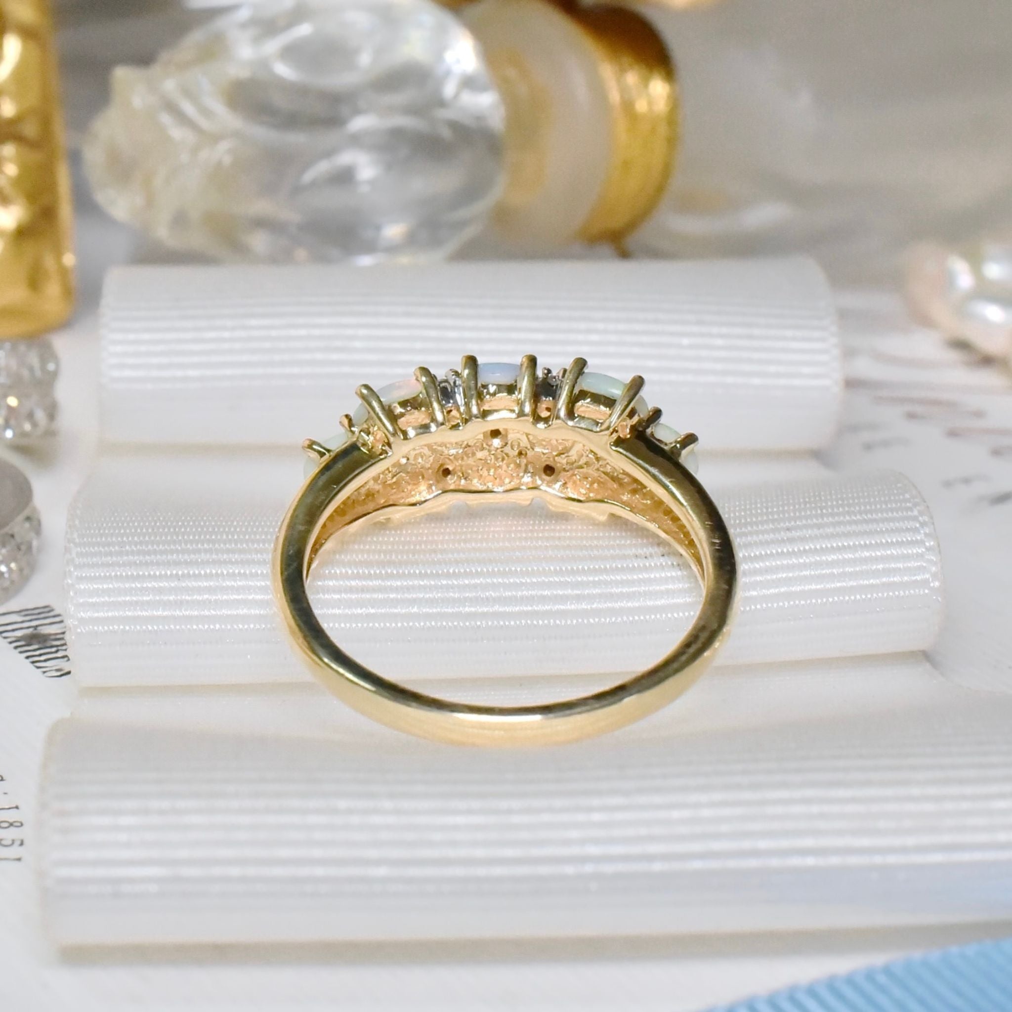 Contemporary 9ct Yellow Gold Crystal Opal And Diamond Ring