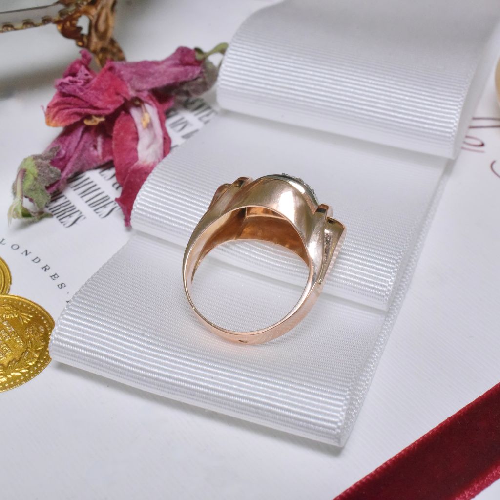 Vintage Retro French 18ct Rose Gold Diamond And Ruby Tank Ring Circa 1940’s