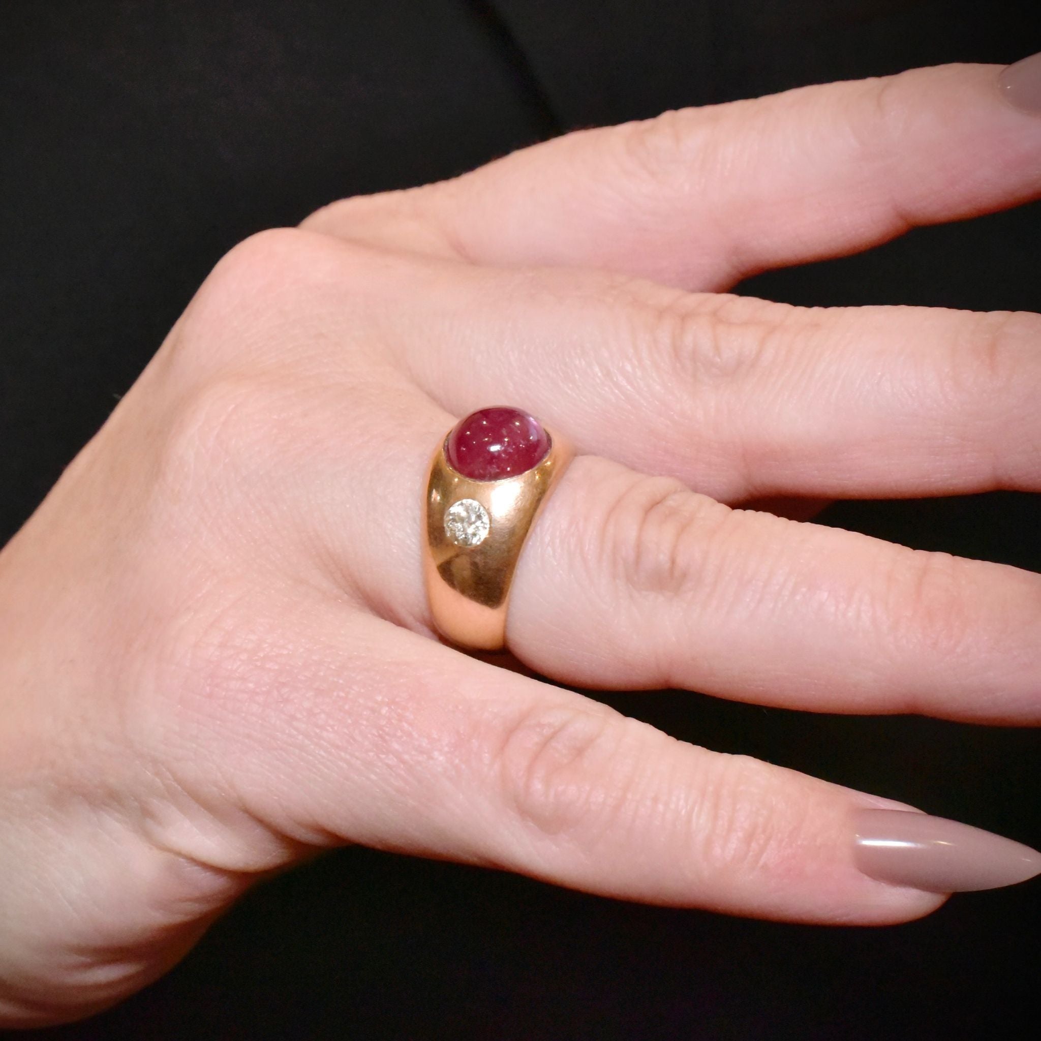 Stunning Antique 15ct Rose Gold Rhodolite Garnet And Diamond Ring