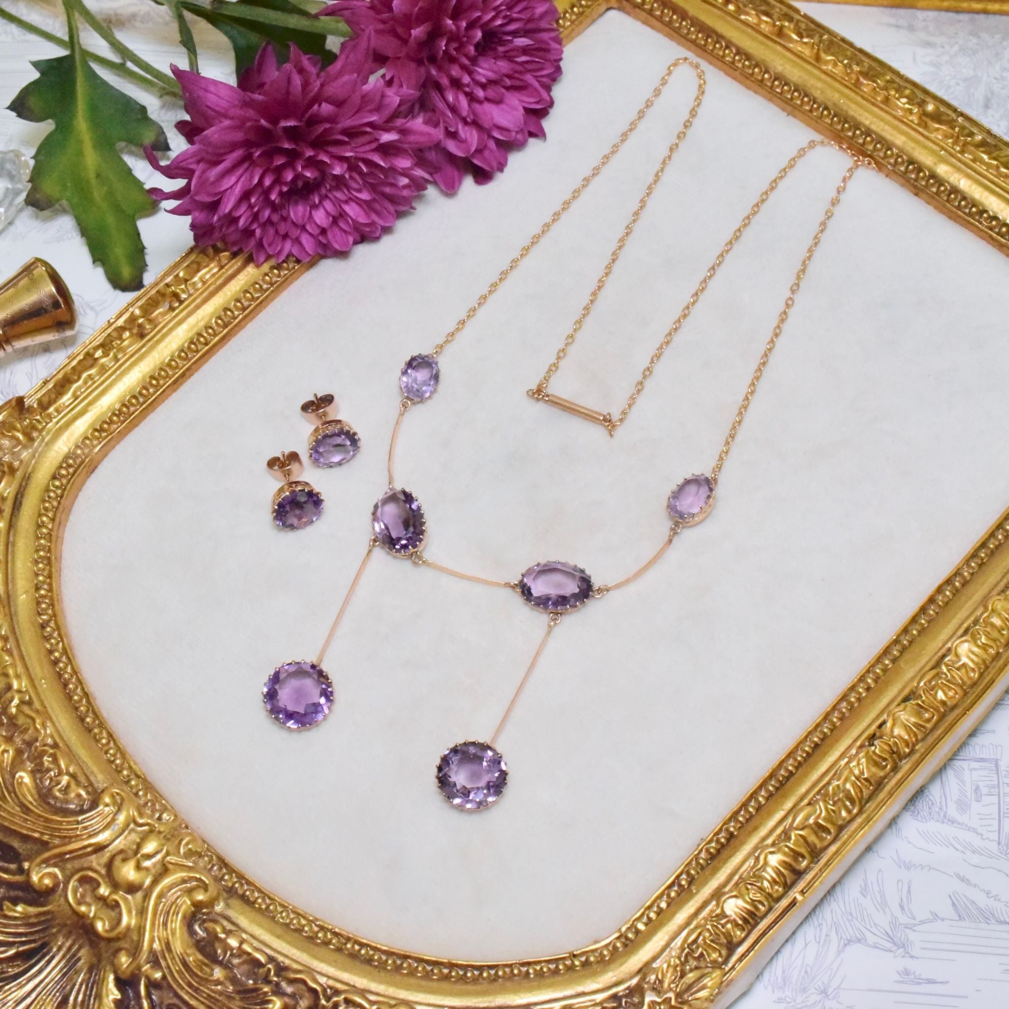 Outstanding Antique Australian Edwardian 9ct Rose Gold Amethyst Demi-Parure - 26cts