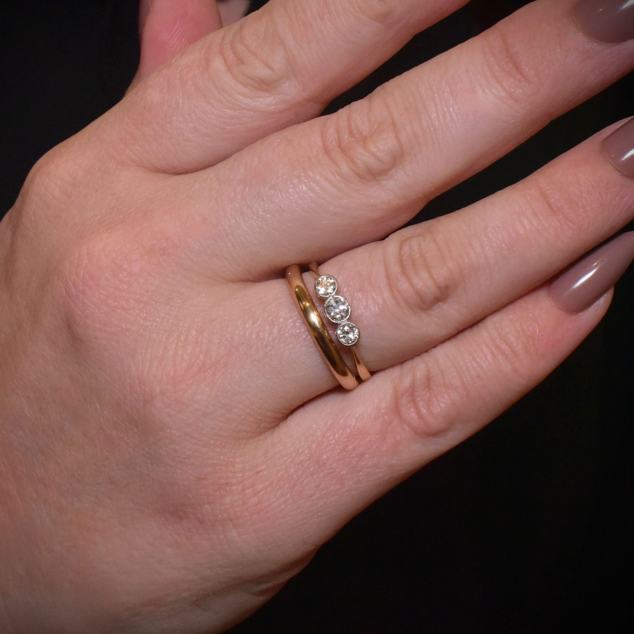 Antique Edwardian 18ct Yellow Gold, Platinum And Diamond Trilogy Ring Circa 1915-20